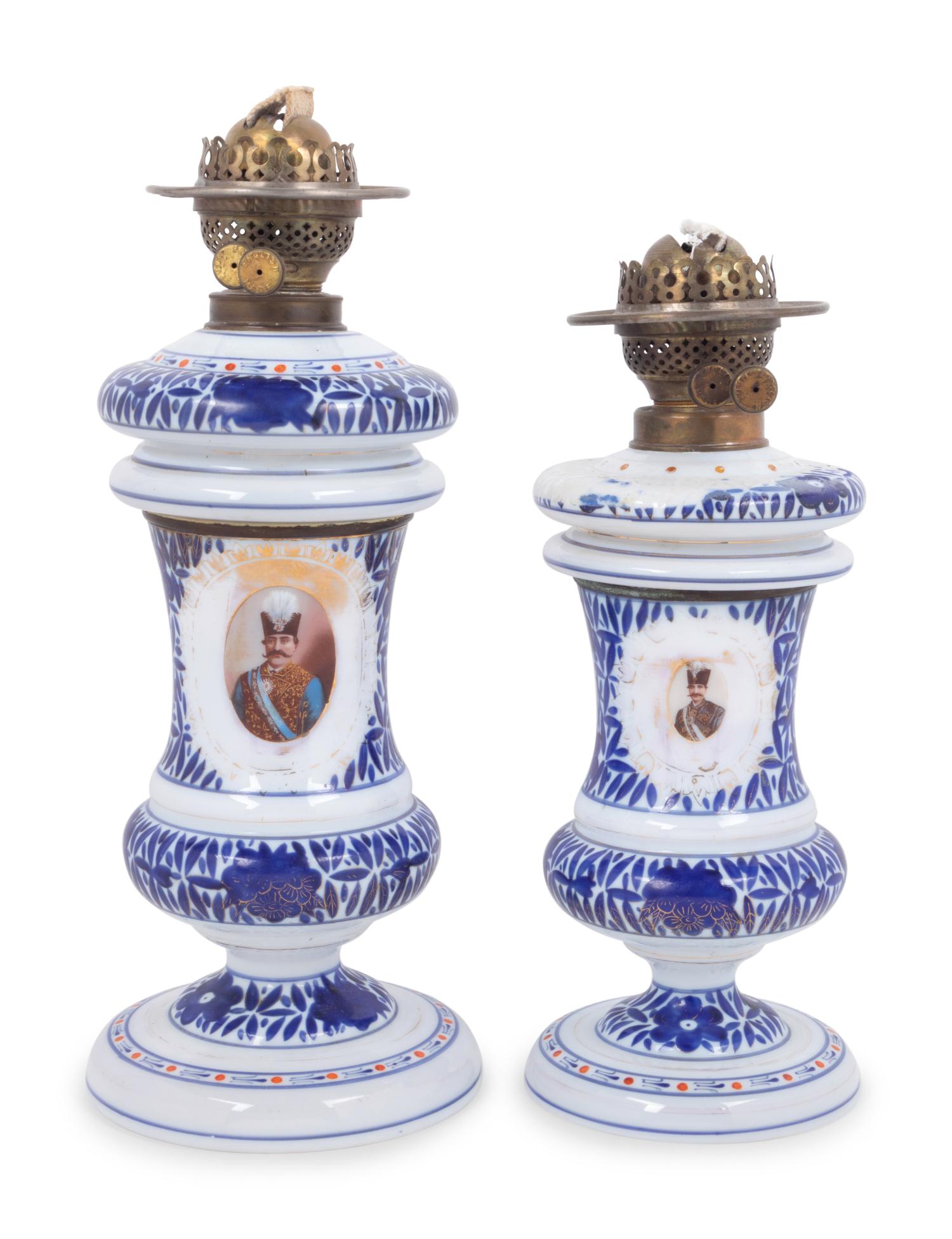A Pair of Persian Market Opaline Glass Oil Lamps (1 of 5)