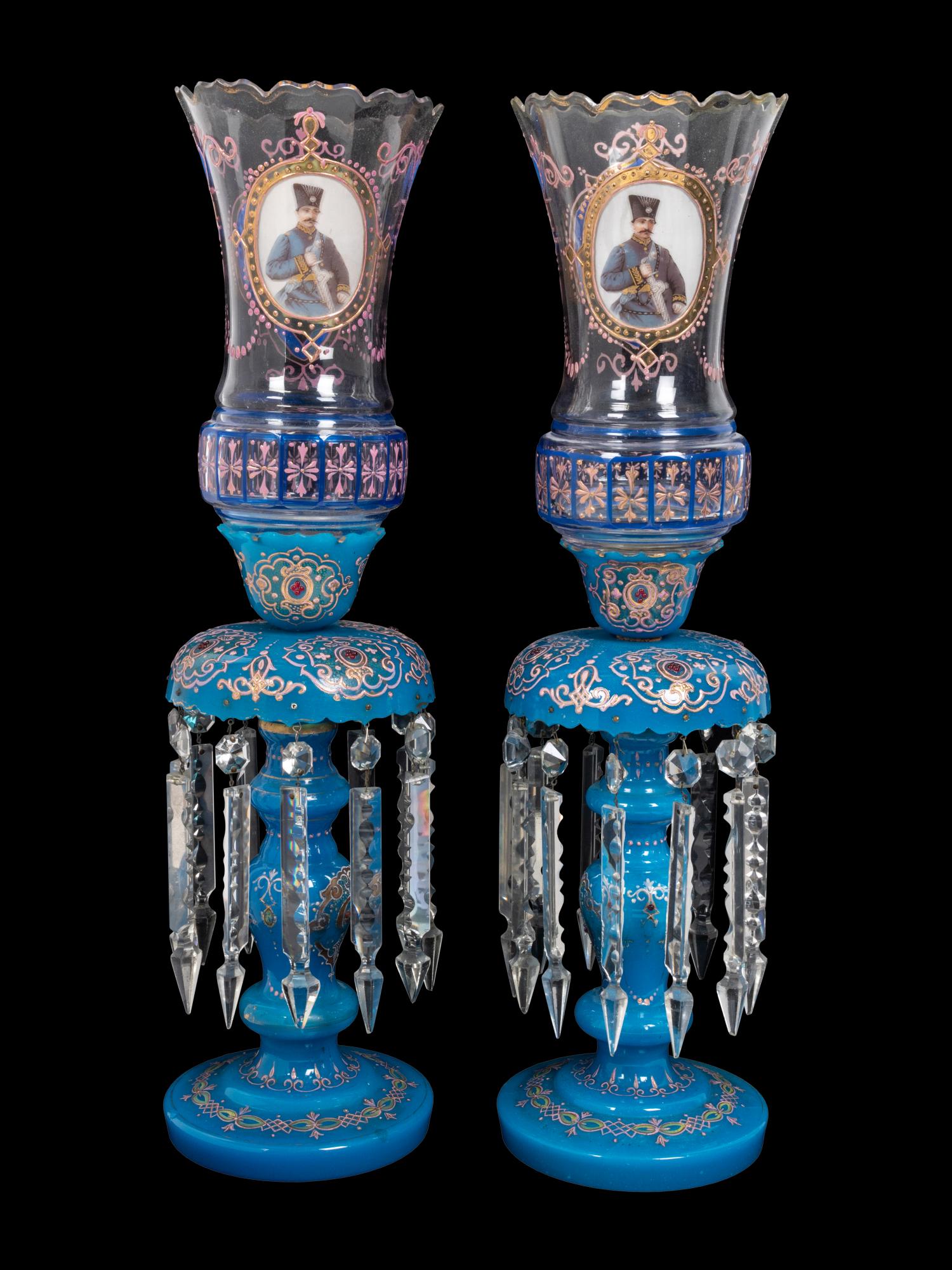 A Pair of Bohemian Enameled Opaline Glass Lusters for (1 of 4)