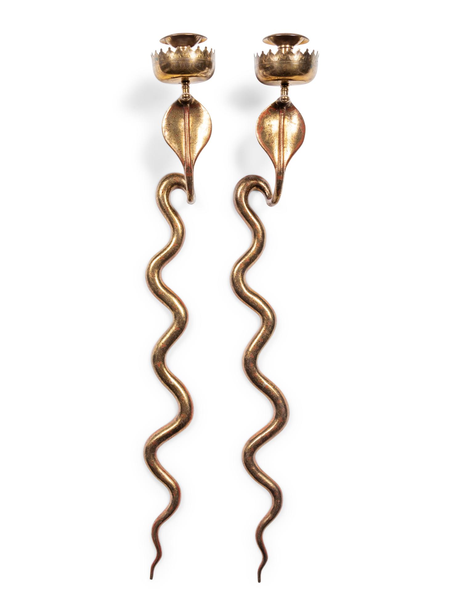 A Pair of Brass Cobra Single-Light Sconces and a Bronze (1 of 5)