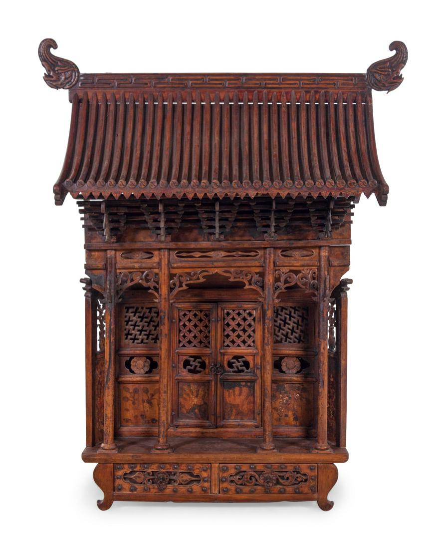 A Large Chinese Carved and Painted Wood Table-Top (1 of 4)
