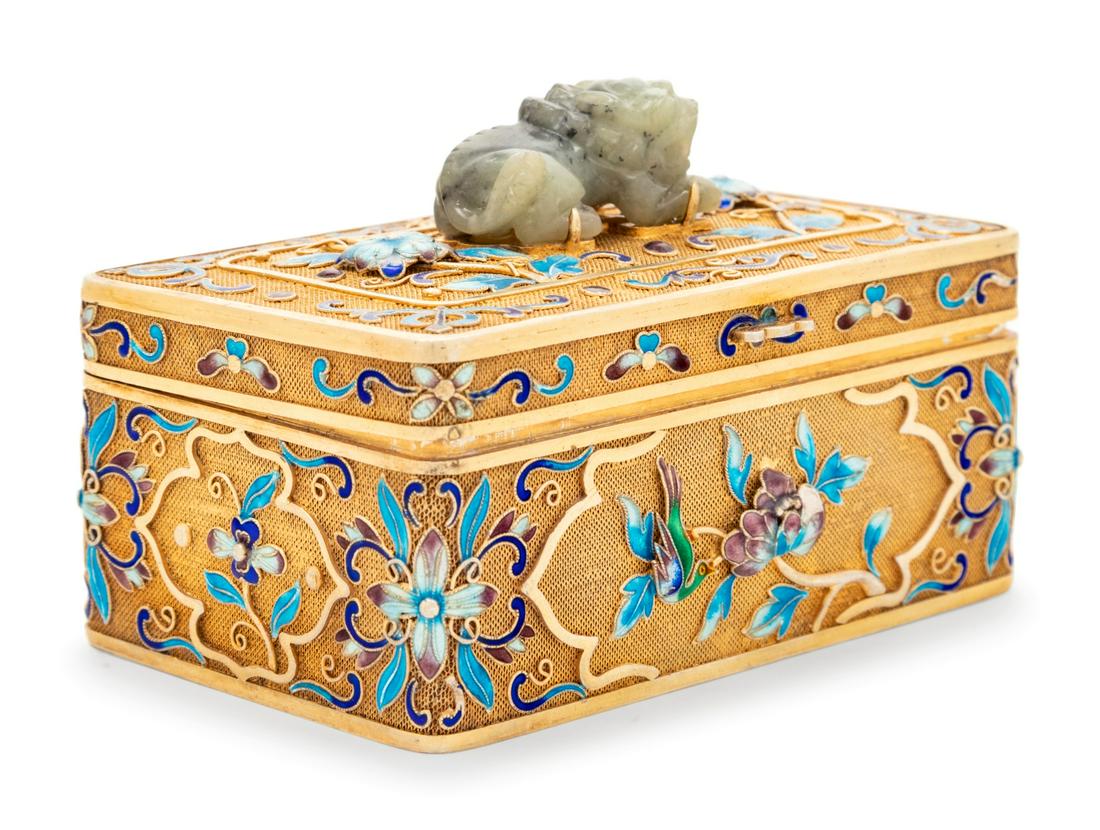 A Chinese Enameled Silver and Jade Inset Table Casket (1 of 4)