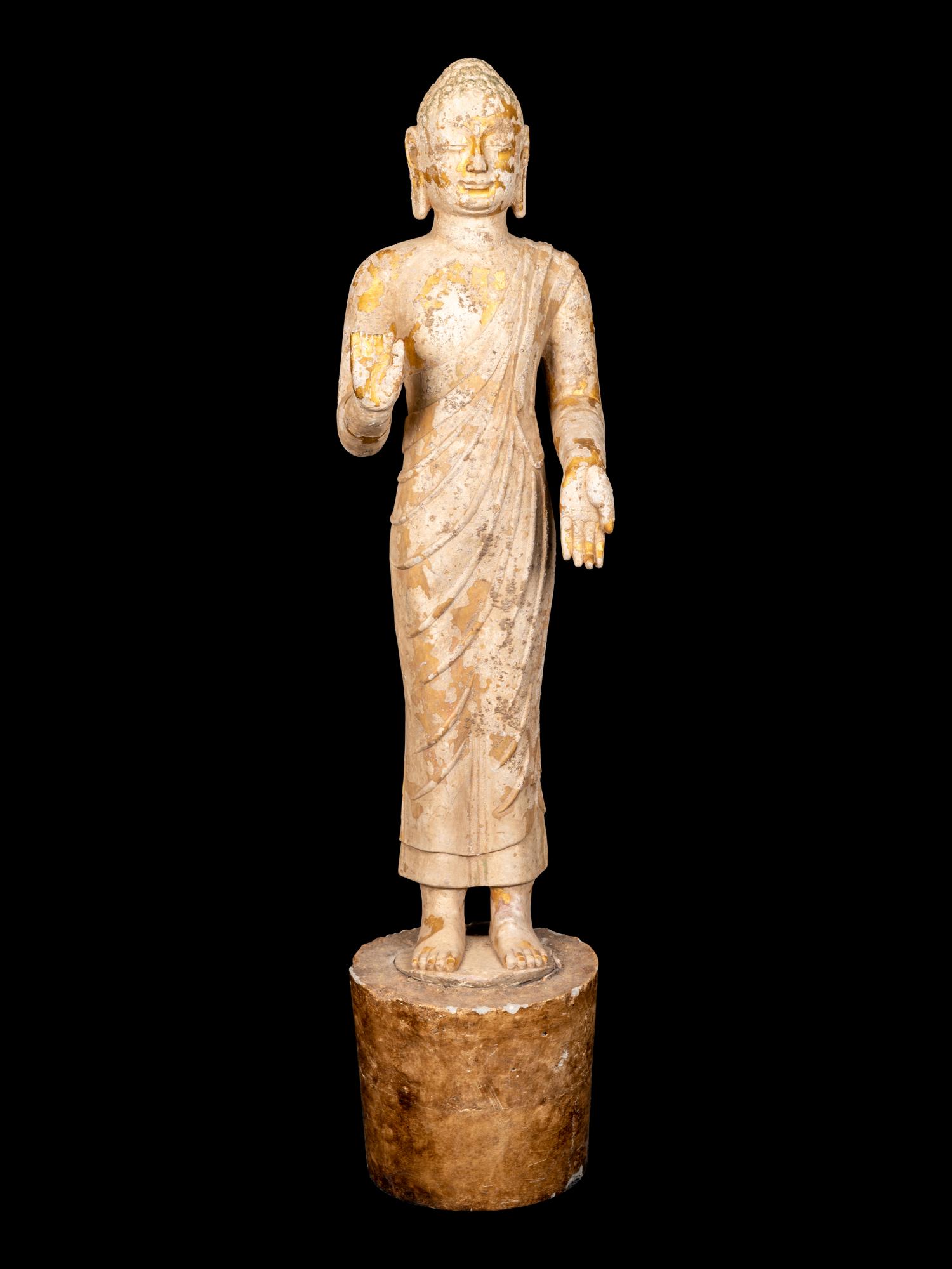 A Chinese Carved Stone Standing Draped Guanyin Figure (1 of 3)