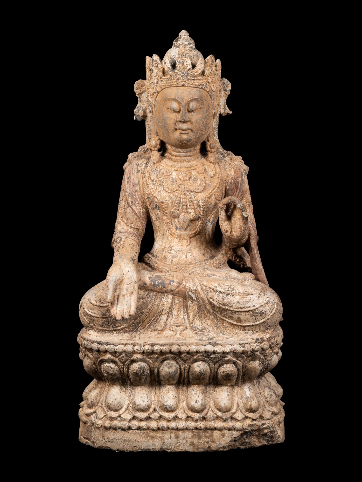 A Chinese Carved Stone Seated Buddha (1 of 4)