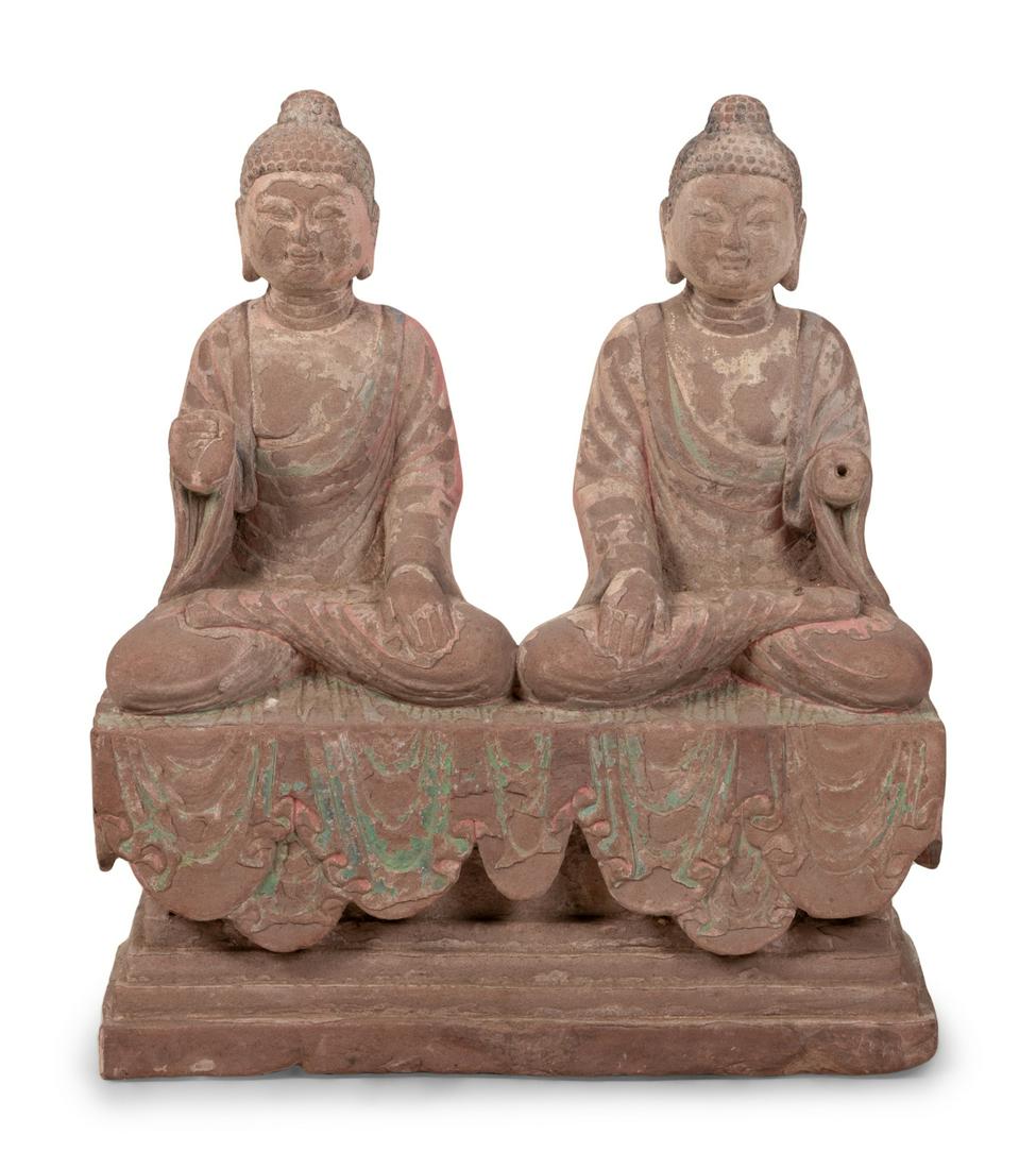 Two Chinese Carved Stone Seated Figures on a (1 of 5)
