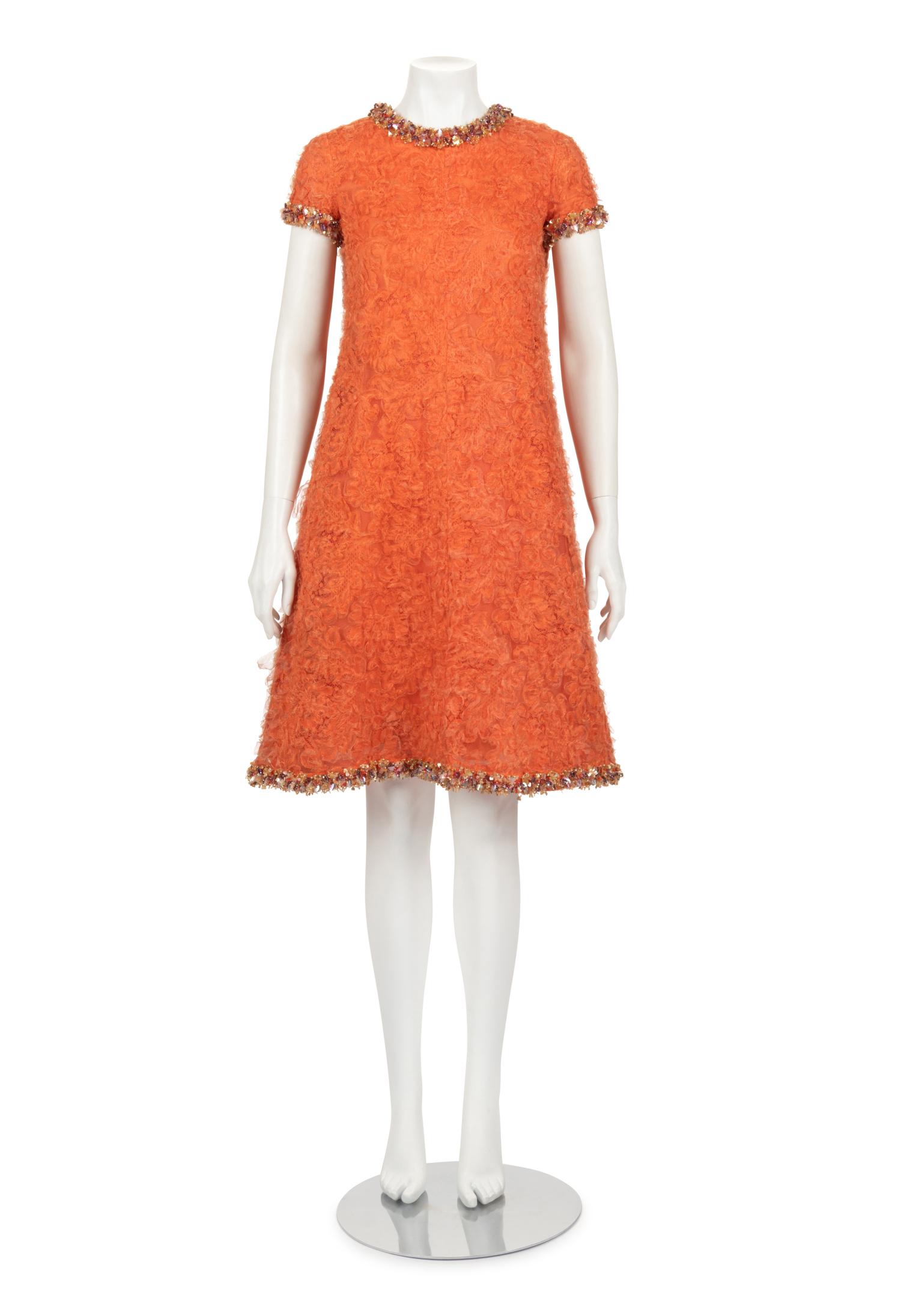 Orange A-Line Dress Attributed to Yves Saint Laurent, (1 of 3)