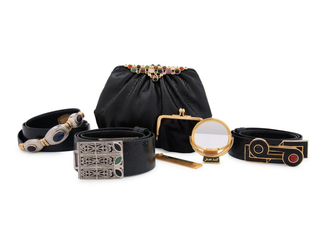 Four Judith Leiber Snakeskin Items: One Hand Bag and (1 of 5)