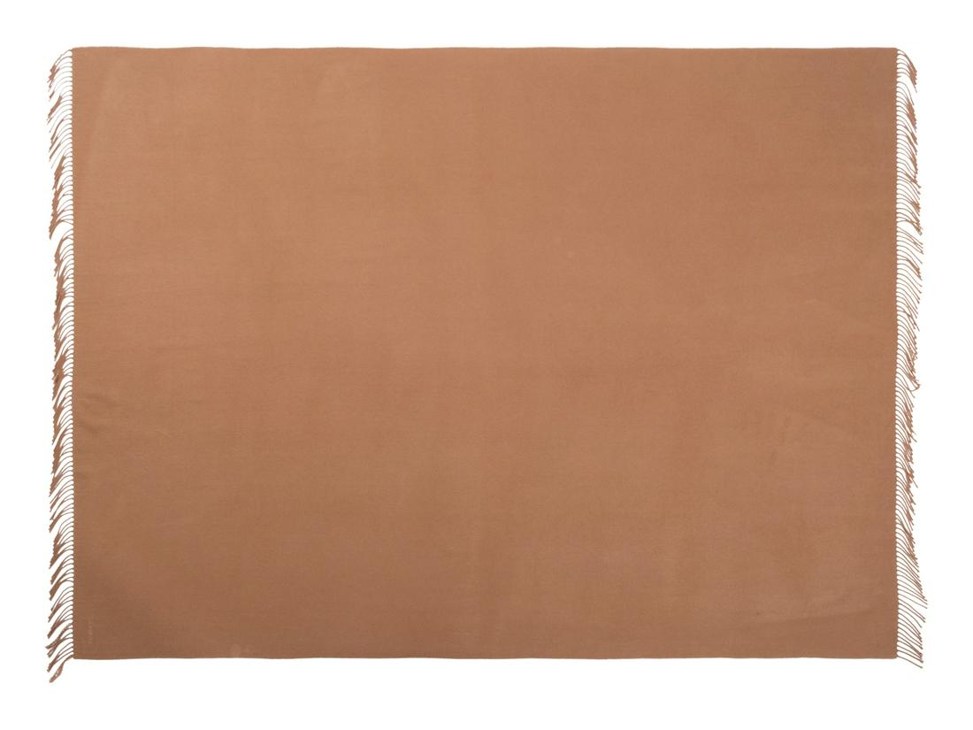 Hermes Cashmere Fringed Wrap: Hermes Cashmere Fringed Wrap Taupe cashmere wrap edged with fringe. Label: Hermes Approximate Measurements: Length: 81" Width: 55.25"