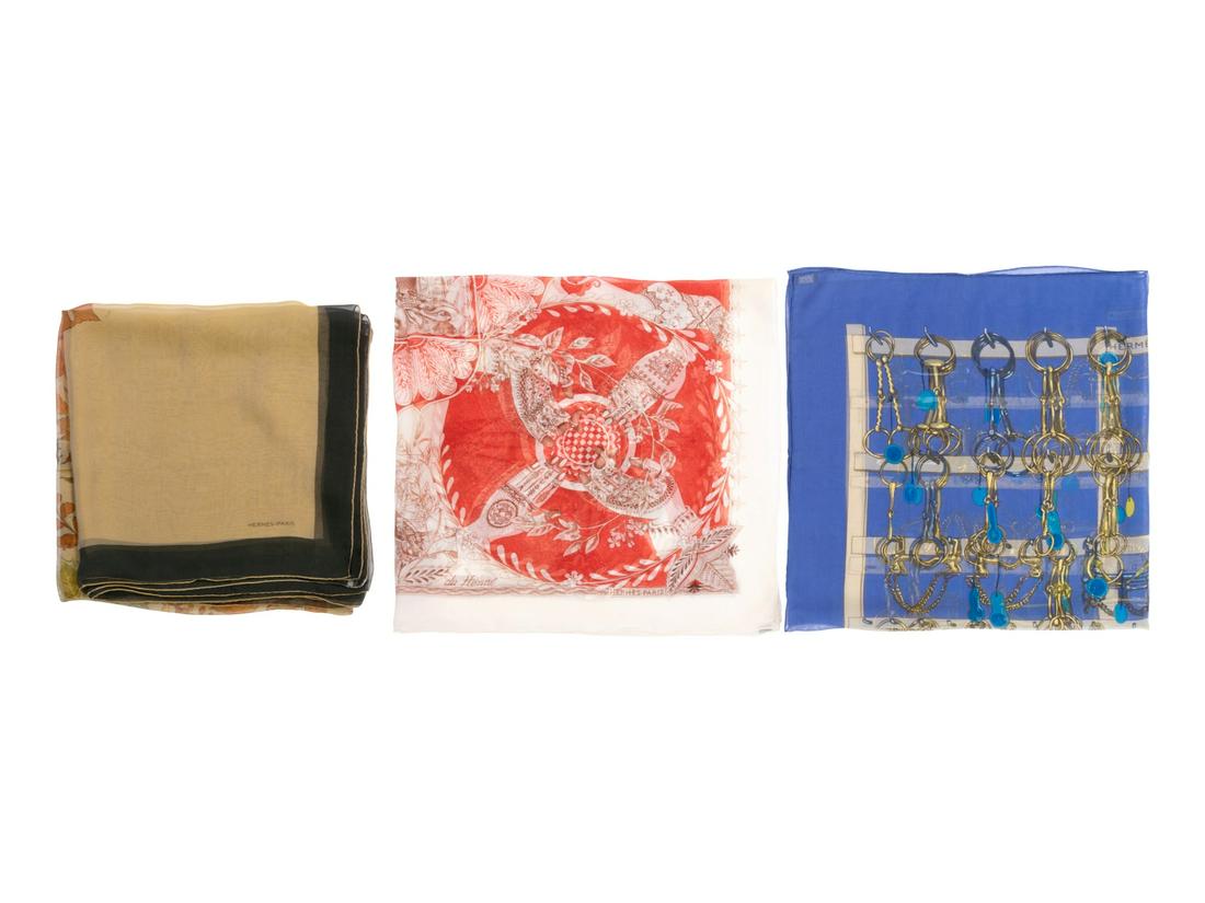 Three Hermes Silk Chiffon Scarves (1 of 14)