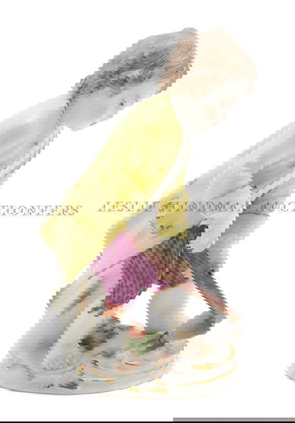 A Meissen Porcelain Figure, Height 4 5/8 inches.: A Meissen Porcelain Figure, 19th century, depicting a boy with hoe, impressed 1240, incised 26k, having crossed swords mark in underglaze blue. Height 4 5/8 inches. Property from the Estate of Richard