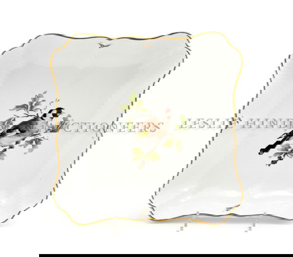 A Meissen Porcelain Serving Bowl, Width 10 3/4 inc: A Meissen Porcelain Serving Bowl, of shaped square form, centered with a bird on a branch, having crossed swords mark in underglaze blue. Width 10 3/4 inches. Property from the Estate of John and Vale