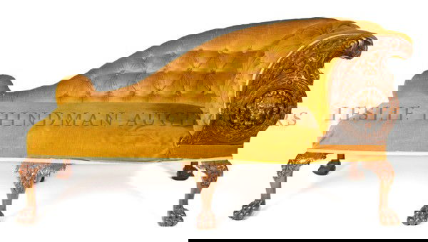 A Renaissance Revival Fainting Couch, Width 56 inc: A Renaissance Revival Fainting Couch, having an upholstered back, arm and seat, set in a carved frame. Width 56 inches.