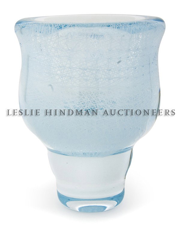 A Glass Vase, Gary Beecham, Height 8 1/2 inches.: A Glass Vase, Gary Beecham, of baluster form, with white bubble interior, signed and dated 1981. Height 8 1/2 inches.