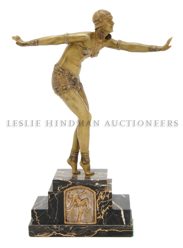 A Cold Painted Bronze Figure, Demetre H. Chiparus: A Cold Painted Bronze Figure, Demetre H. Chiparus (Romanian, 1888-1950), circa 1926, Phoenician Dancer, signed D. H. Chiparus. Height 11 3/8 inches.