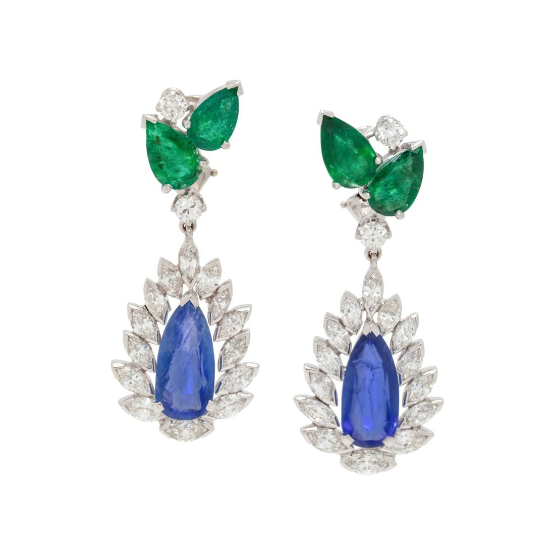 EMERALD, SAPPHIRE AND DIAMOND EARCLIPS (1 of 2)