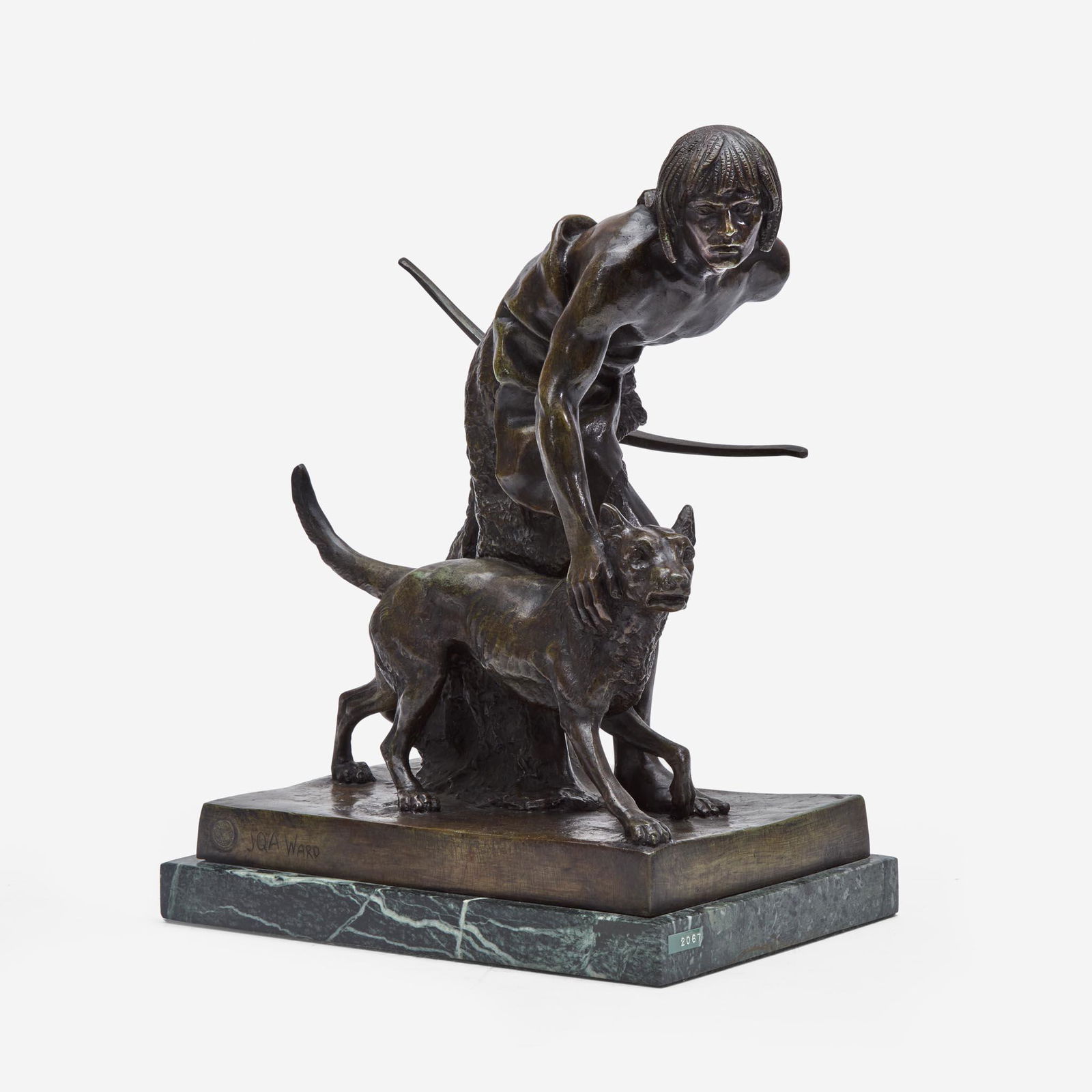 After John Quincy Adams Ward (American,1830–1910): After John Quincy Adams Ward (American, 1830â€“1910) The Indian Hunter Signed 'JQA Ward' on the base, to the left; also marked with 'STERLING/MEDALLION/EXCALIBUR' foundry stamp bottom left, bronz