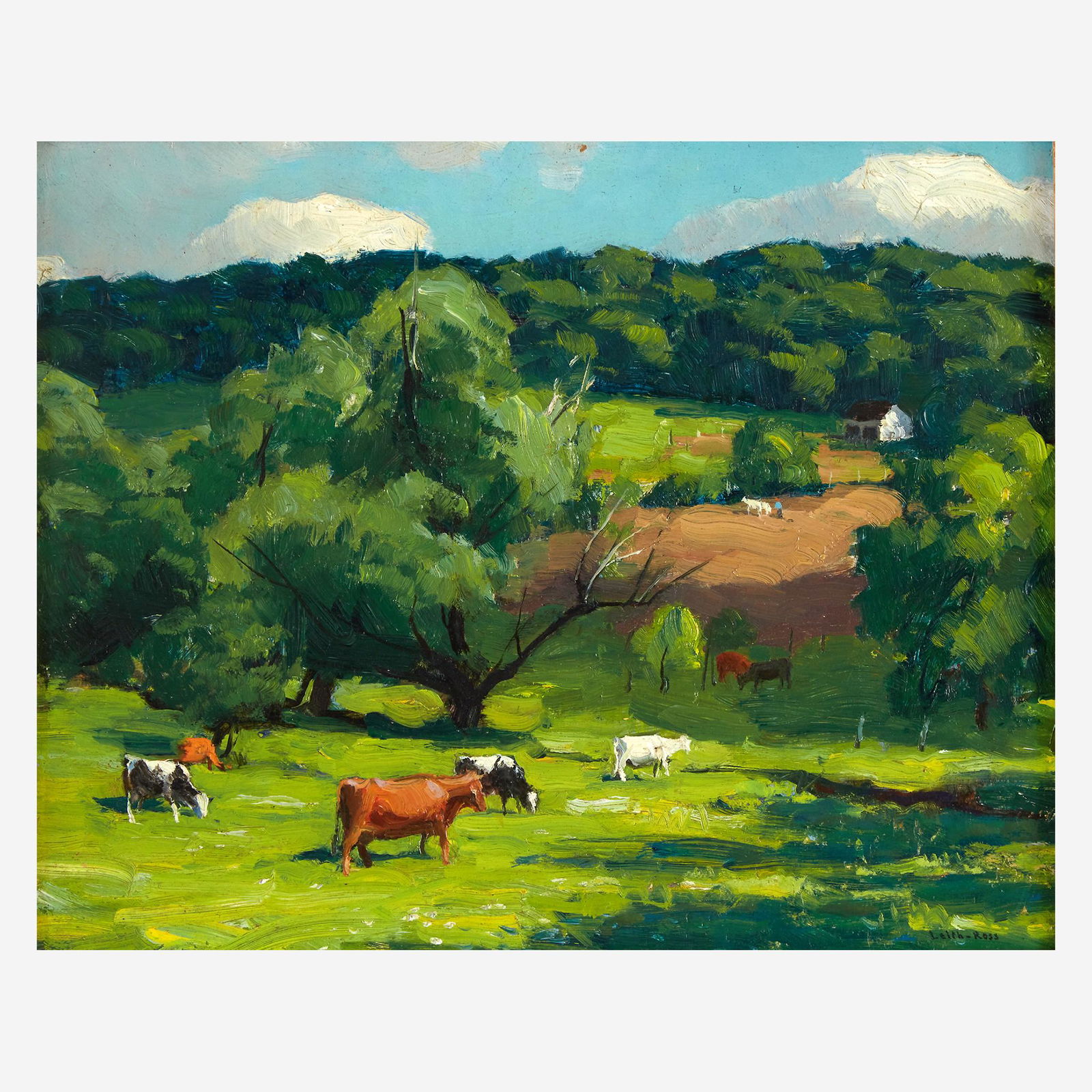 Harry Leith-Ross (American, 1886–1973) Bucks: Harry Leith-Ross (American, 1886–1973) Bucks County Landscape (Grazing Cows) Signed 'Leith-Ross' bottom right, oil on board 8 1/4 x 10 1/4 in. (21 x 26.3cm) Provenance The Coryelle Gallery at t