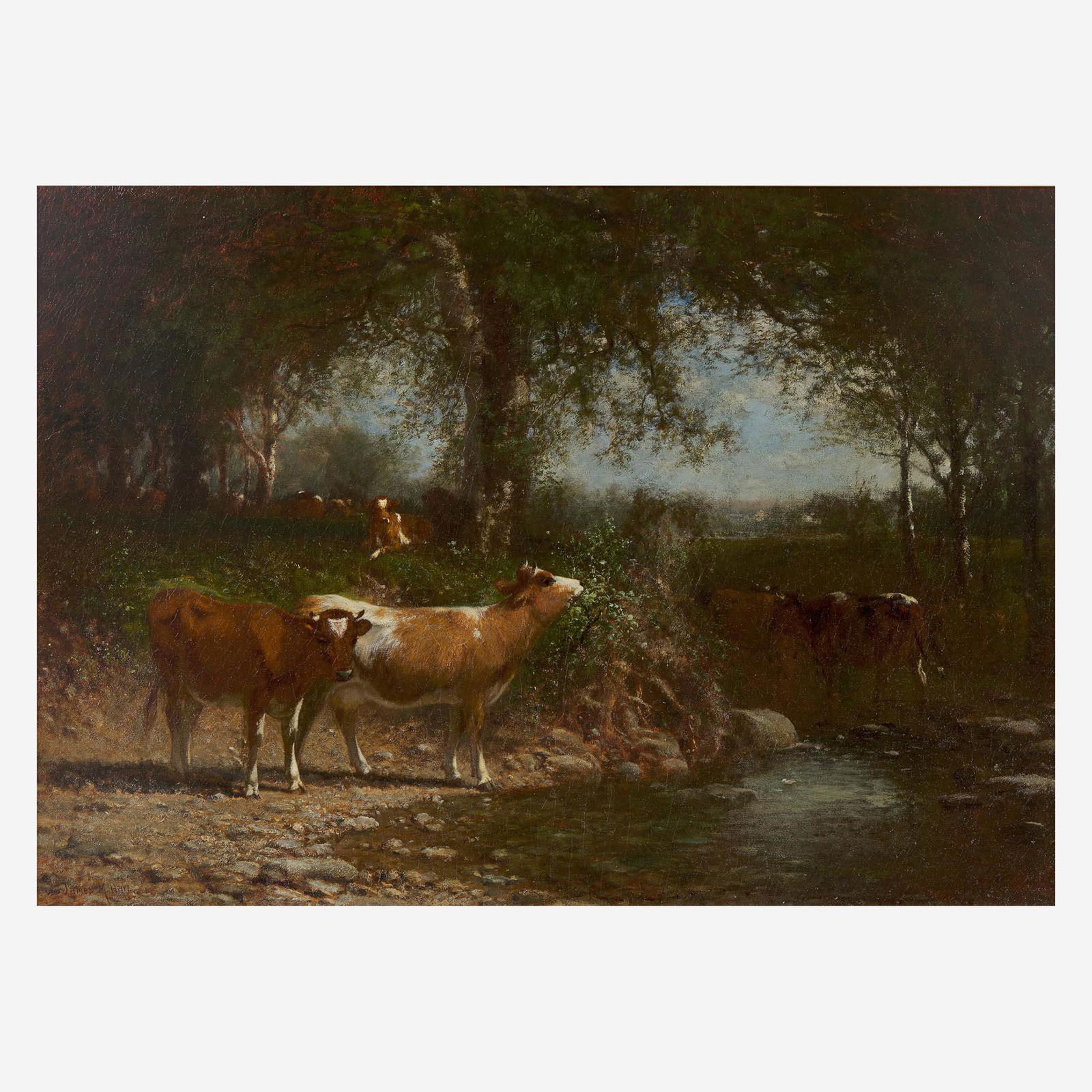 James M. Hart (American, 1828-1901) Cows Drinking by a (1 of 2)