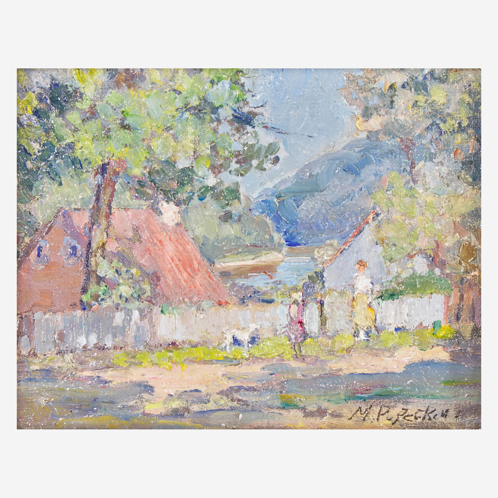 Mary Smith Perkins Taylor (American, 1875-1931): Mary Smith Perkins Taylor (American, 1875-1931) Delaware River Scene Signed bottom right, signed again and dated '1905' verso, oil on board (4 1/2 x 5 3/4 in. (11.4 x 14.6cm)) Provenance Private