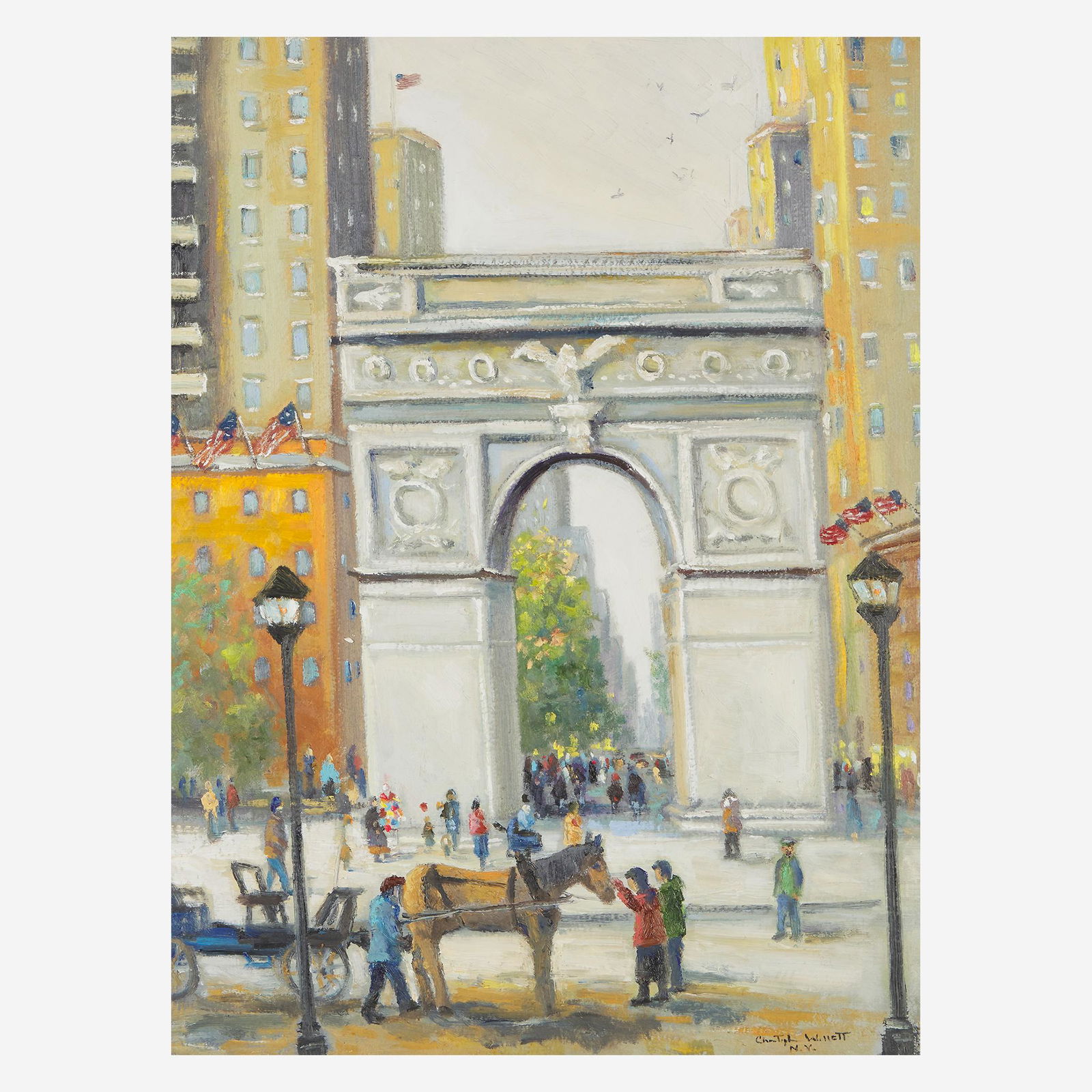 Christopher Willett (American, B. 1959) Washington Arch: Christopher Willett (American, B. 1959) Washington Arch Signed and located 'N.Y.' bottom right, oil on board (24 x 18 in. (61 x 45.7cm)) Provenance Private Collection, Pennsylvania.
