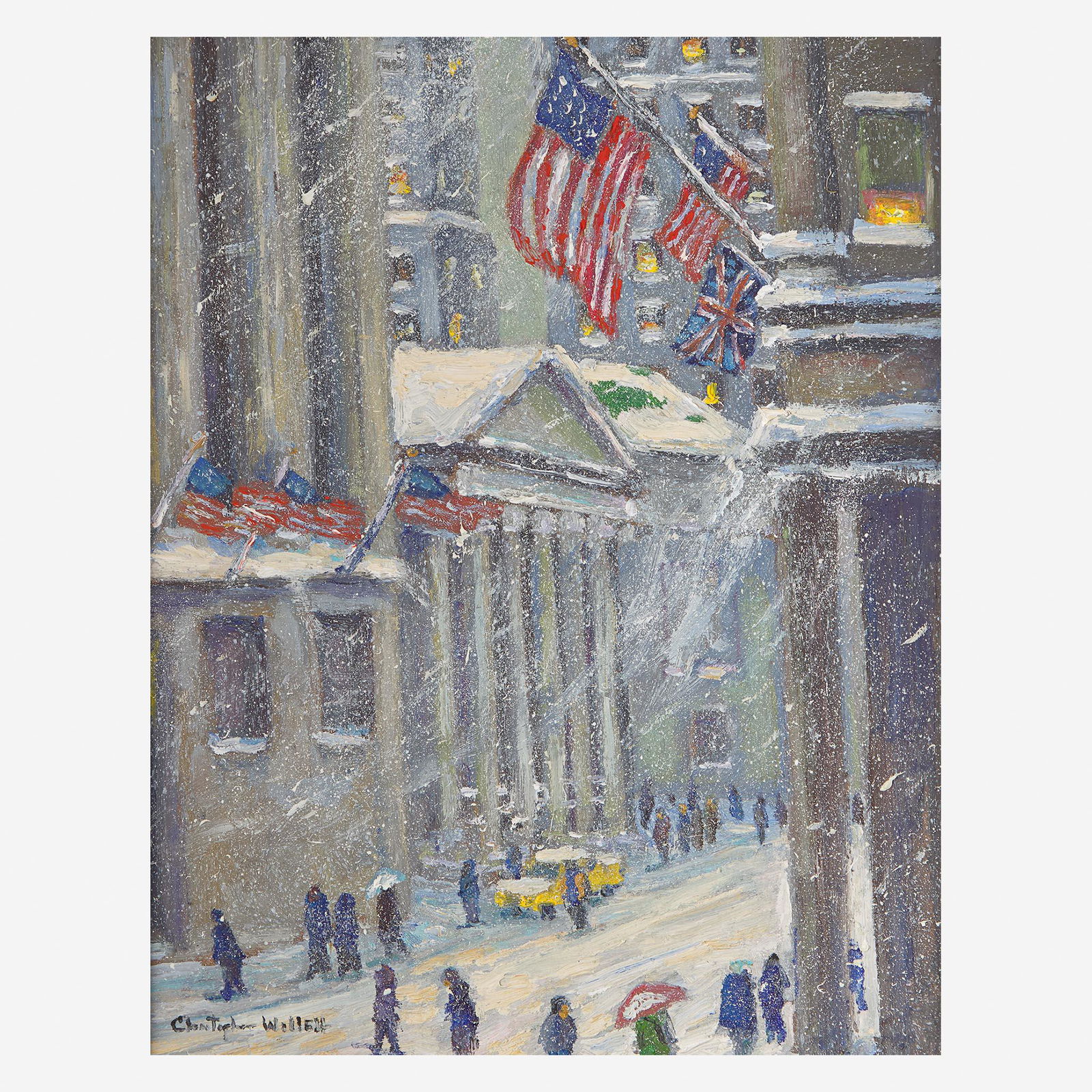 Christopher Willett (American, B. 1959) New York Stock: Christopher Willett (American, B. 1959) New York Stock Exchange Signed bottom left; also signed, titled, and located 'N.Y.' verso, oil on board (14 x 11 in. (35.6 x 27.9cm)) Provenance Private Co