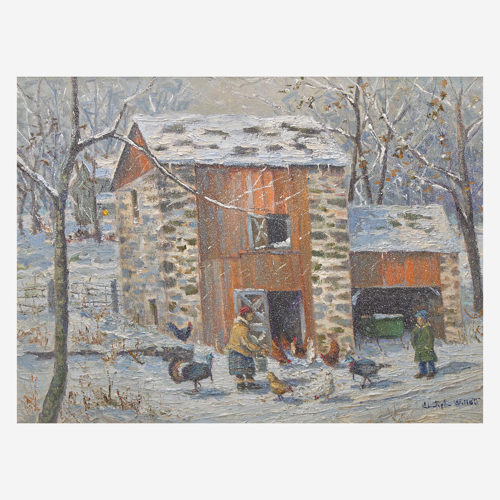 Christopher Willett (American, B. 1959) Spring Valley: Christopher Willett (American, B. 1959) Spring Valley Mill Barn Signed bottom right; also signed, titled, and located 'Buckingham Pa./ Bucks County' verso, oil on canvas (18 7/8 x 24 in. (48 x 61cm))