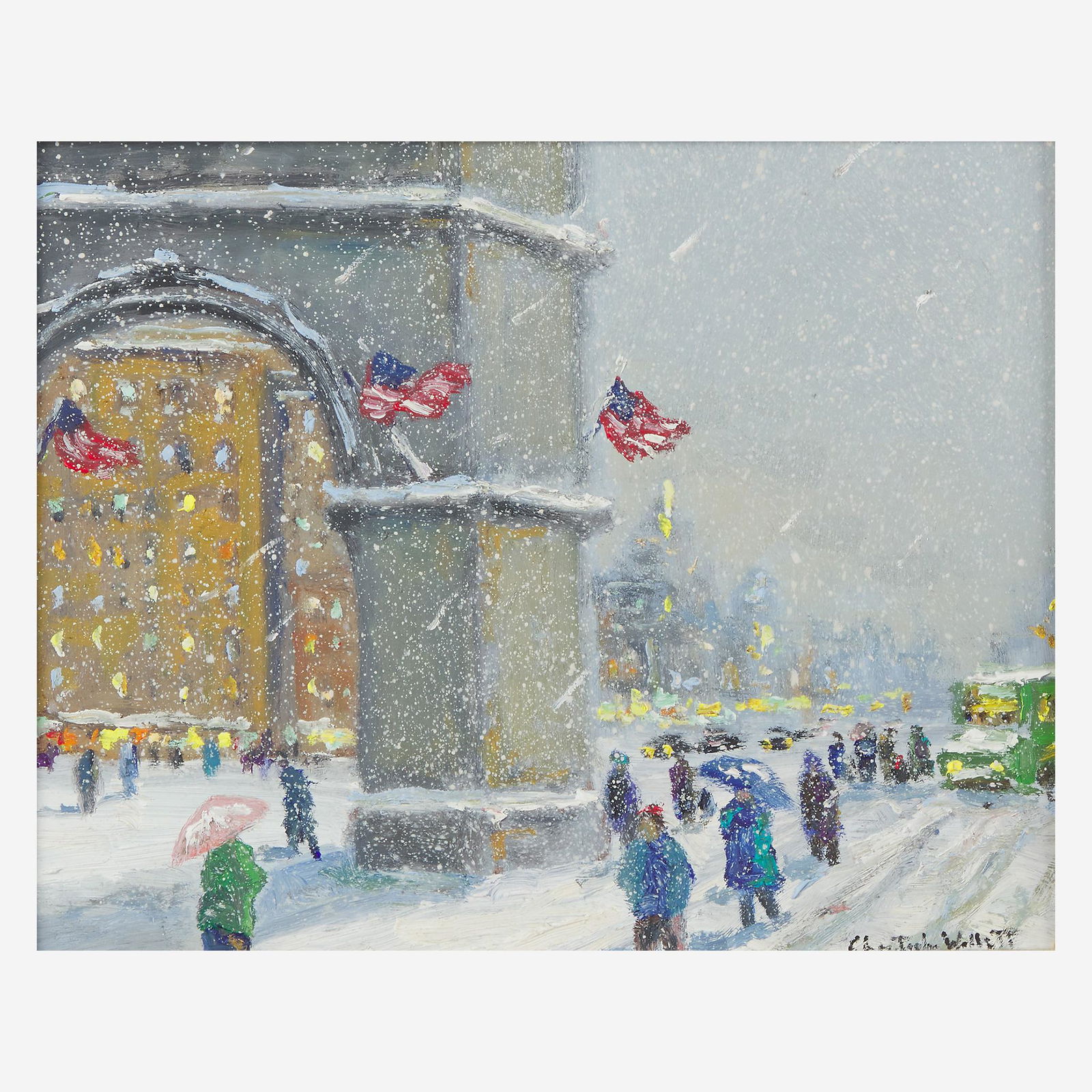 Christopher Willett (American, B. 1959) Washington: Christopher Willett (American, B. 1959) Washington Square Signed bottom right; also signed, titled, and located 'New York' verso, oil on board (8 x 9 7/8 in. (20.3 x 25.1cm)) Provenance Private C