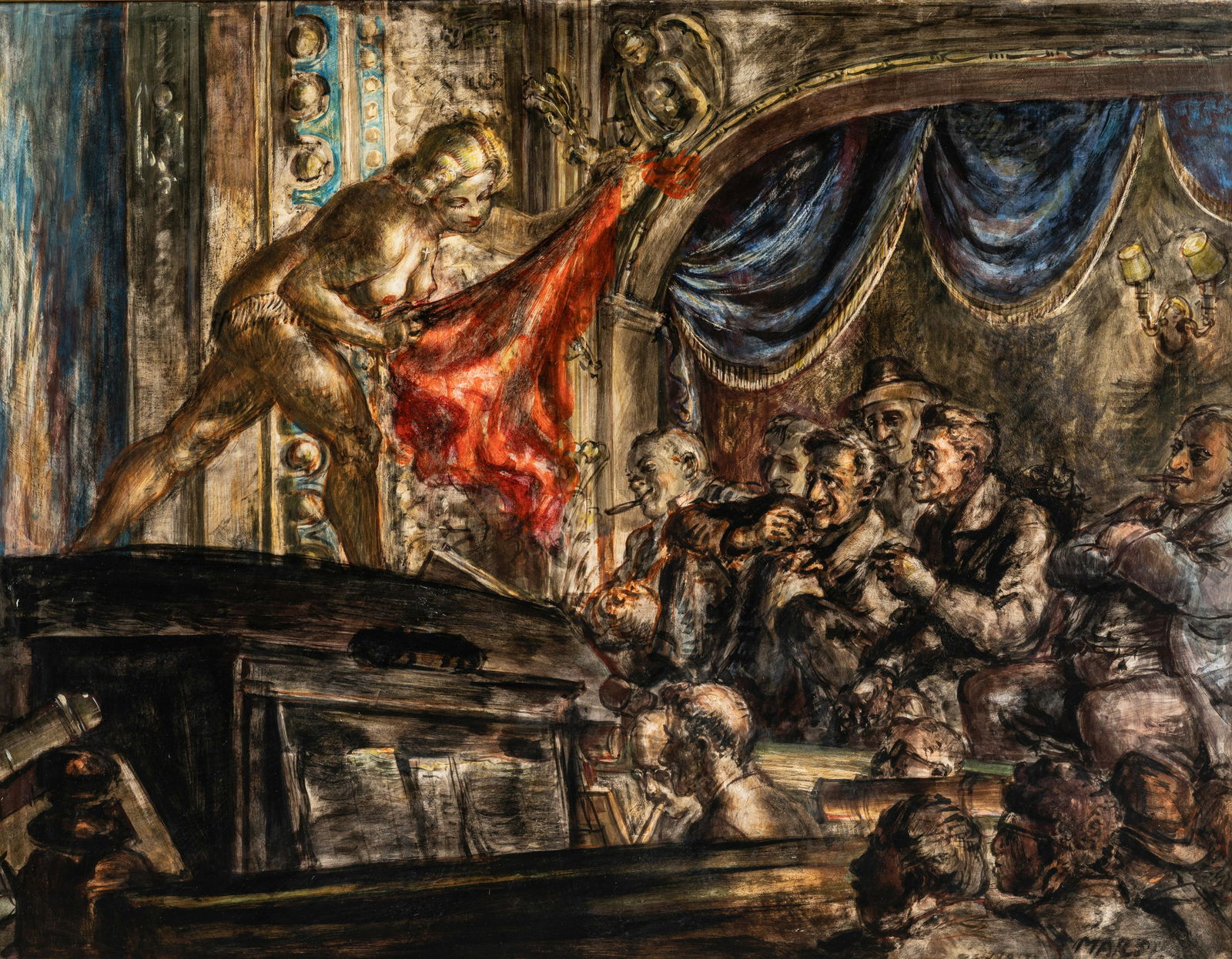 Reginald Marsh (American, 1898-1954) The People's: Reginald Marsh (American, 1898-1954) The People's Follies, 1938 tempera on paper laid to board signed Reginald Marsh and dated (lower right) 28 x 36 inches. Provenance: The Artist Senator William Bent