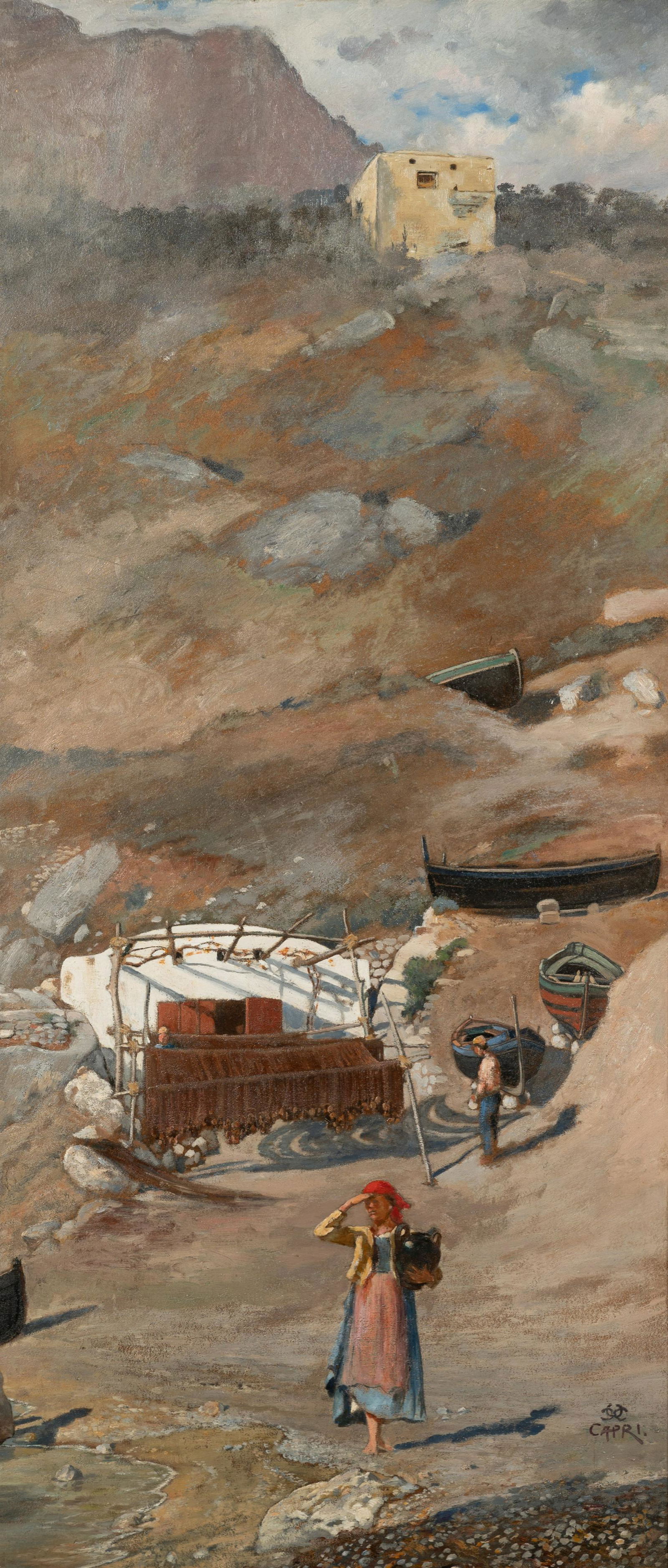 Charles Caryl Coleman (American, 1840-1928) The: Charles Caryl Coleman (American, 1840-1928) The Watercarrier, c. 1908-10 oil on canvas signed with monogrammed initials CCC and inscribed Capri (lower right) 35 1/2 x 15 3/4 inches. Property from the