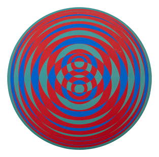 Peter Sedgley (British, b. 1930) Red, Blue & Green: Peter Sedgley (British, b. 1930) Red, Blue & Green Target, 1964 acrylic on wood signed Peter Sedgley, titled and dated (verso) Diameter: 59 inches. Deaccessioned from the Boca Raton Museum of Art to