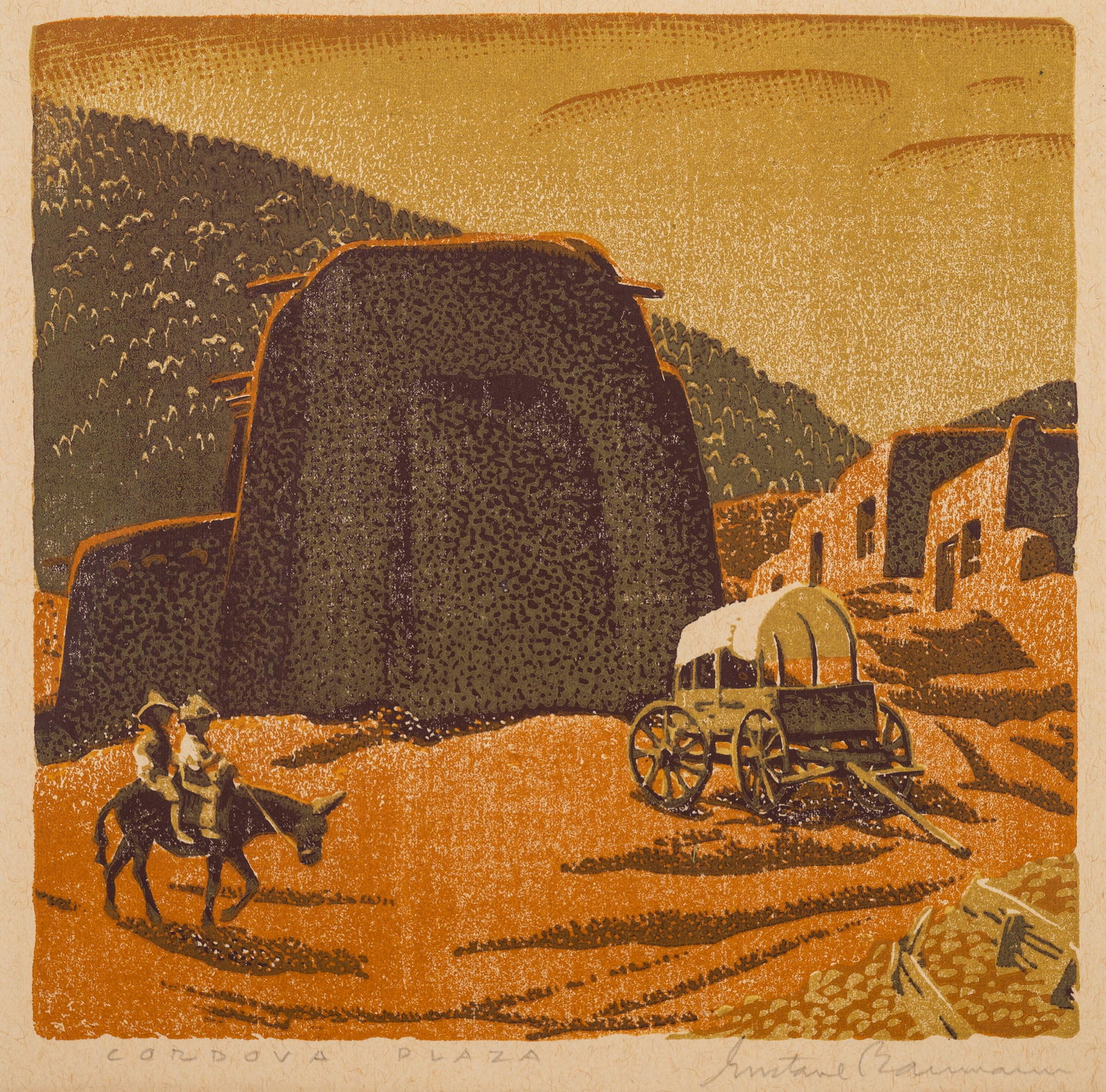 Gustave Baumann (American/German, 1881-1971) Cordova: Gustave Baumann (American/German, 1881-1971) Cordova Plaza woodcut signed and titled in pencil 8 x 8 inches.