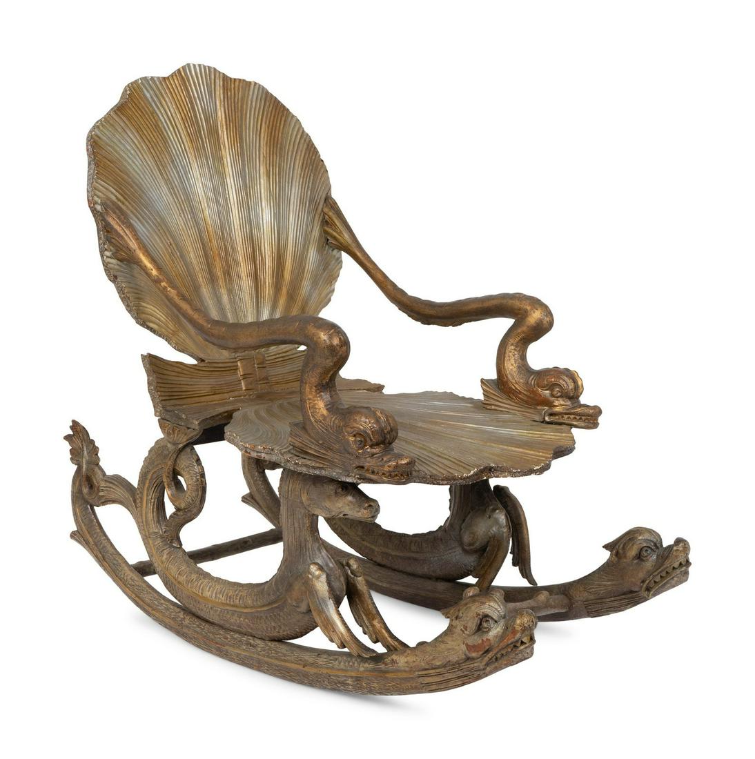 A Venetian Painted and Parcel Gilt Grotto Rocking Chair (1 of 3)