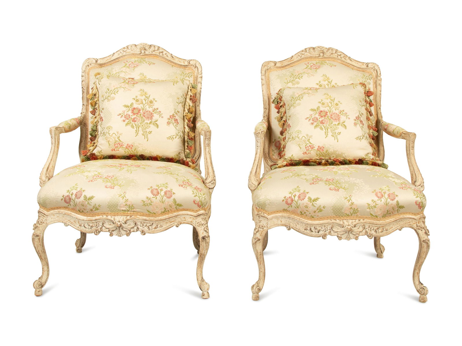 A Pair of Louis XV Style Carved and Painted Fauteuils (1 of 4)