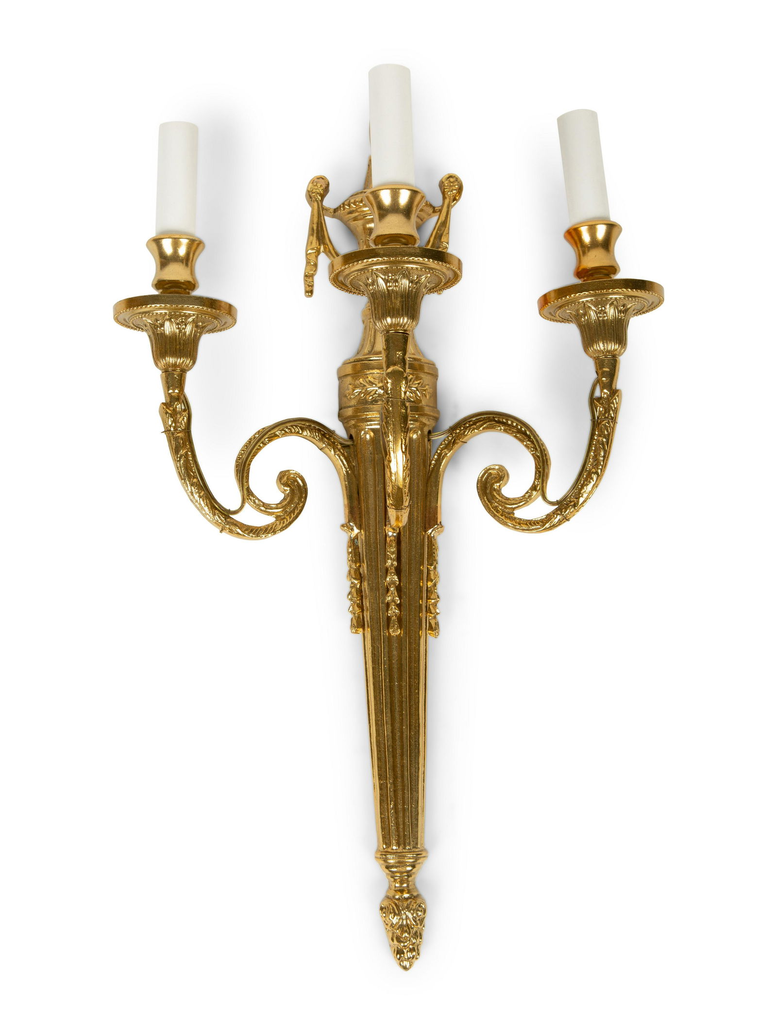 A Set of Four Louis XVI Style Three-Light Brass Sconces (1 of 2)