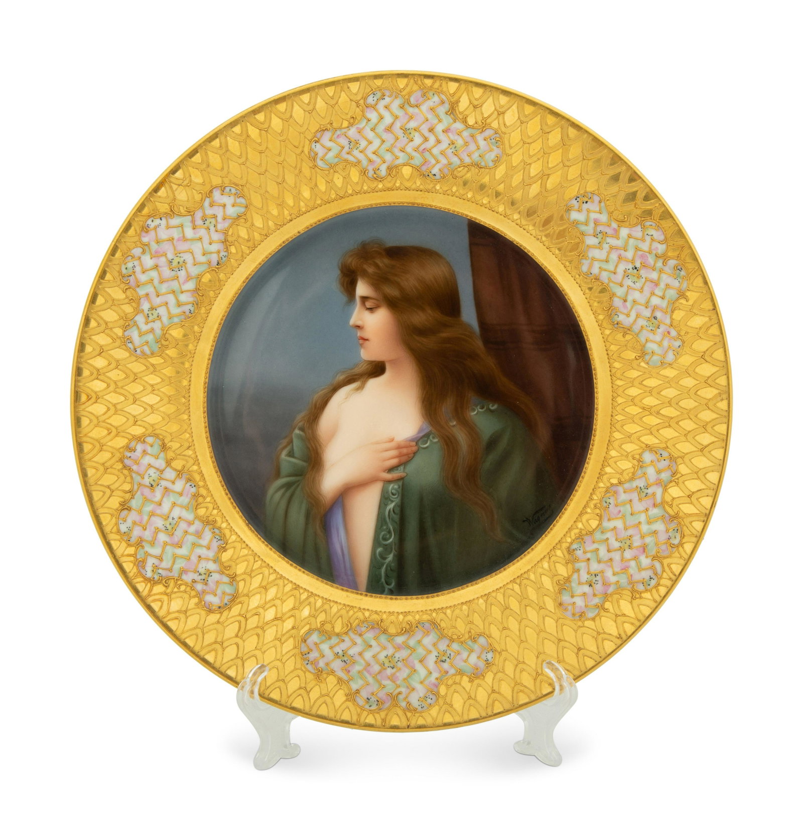 A Vienna Porcelain Cabinet Plate Diameter 10 inches.: A Vienna Porcelain Cabinet Plate 19TH CENTURY signed Wagner, and titled Monna Vana. Diameter 10 inches.