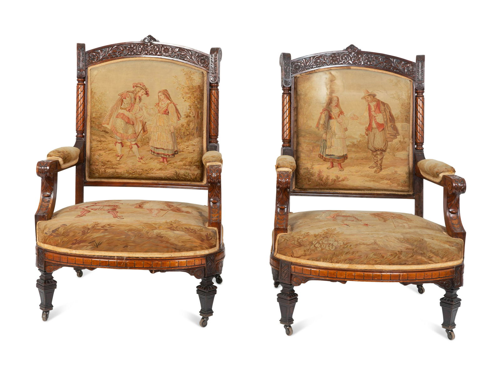 A Pair of Victorian Carved Walnut Armchairs with (1 of 12)
