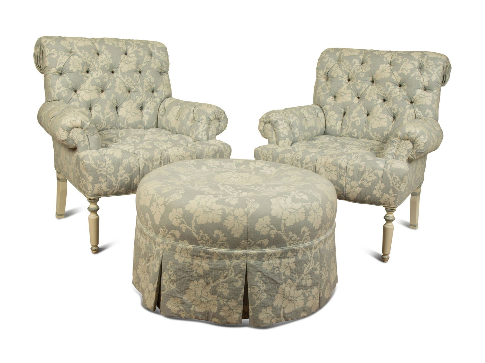 A Pair of  Button Tufted White Painted Open (1 of 2)