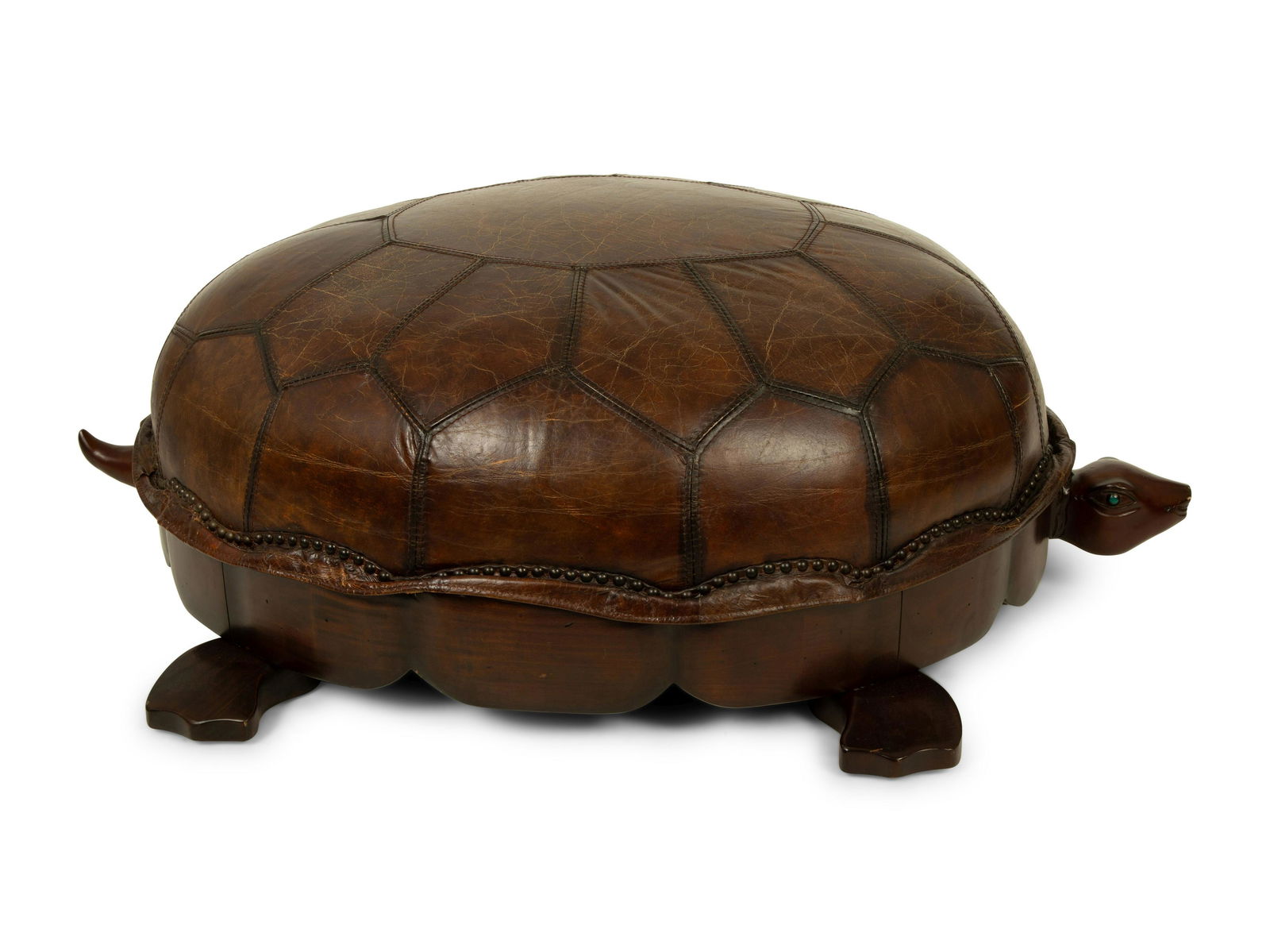 A Carved Wood and Leather Turtle Foot Stool Height 15 x (1 of 4)