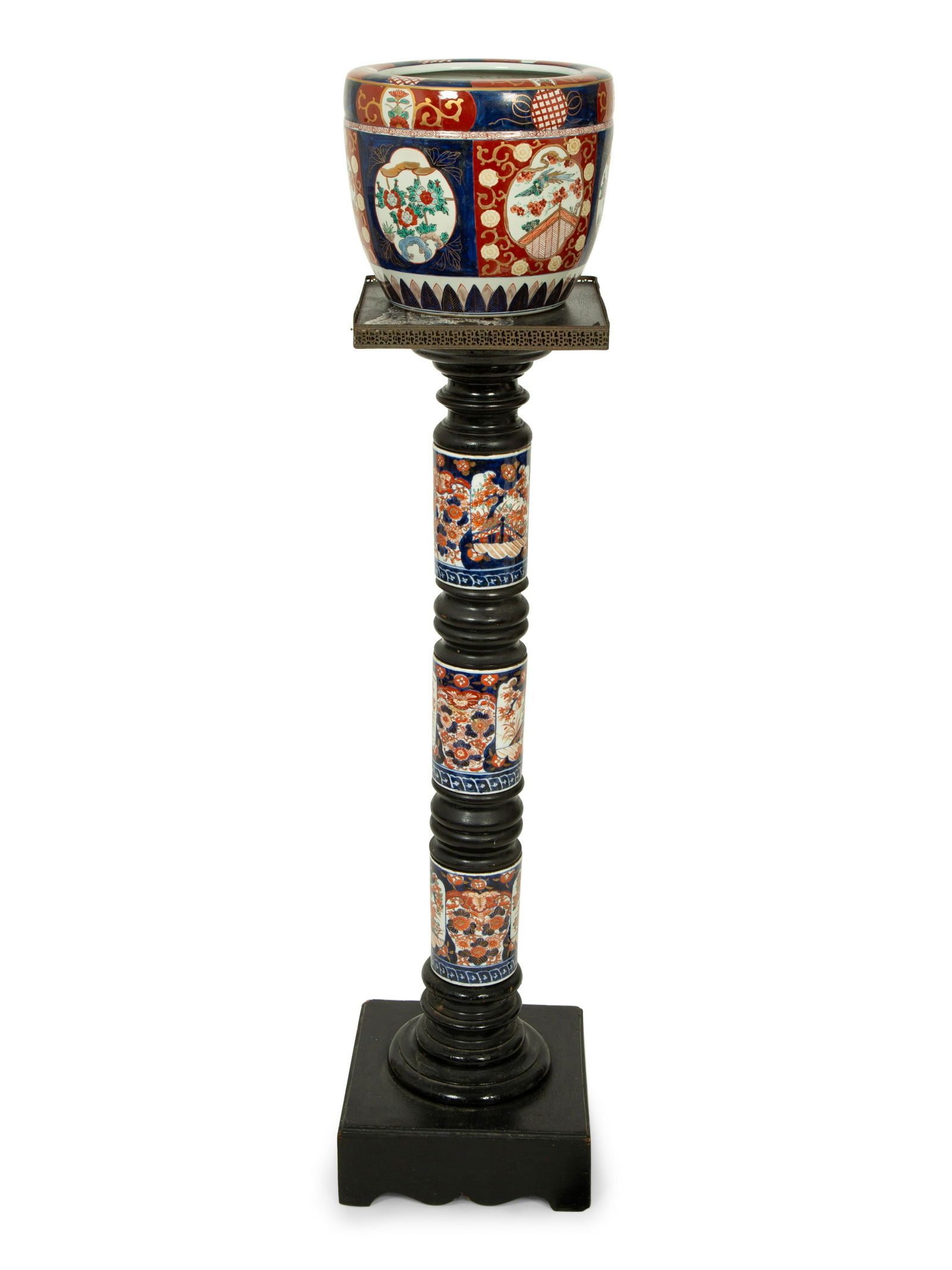 An Imari Porcelain Jardiniere on an Ebonized Pedestal (1 of 3)