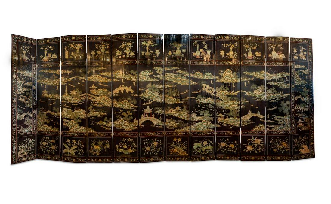 A Chinese Coromandel Twelve-Panel Screen Height 8 feet (1 of 2)
