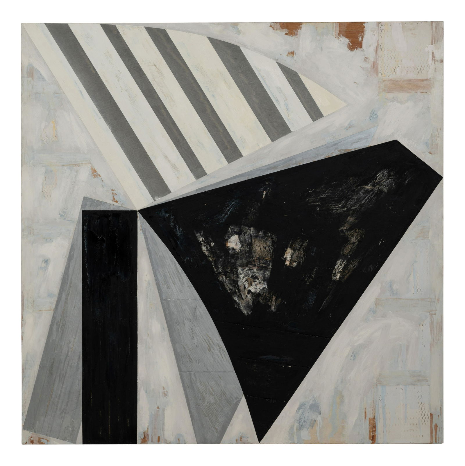 Bruce Robbins (American, b. 1948) Zurs, 1985-1986: Bruce Robbins (American, b. 1948) Zurs, 1985-1986 oil, encaustic, metal, and wood on board signed Bruce Robbins and titled (verso) 48 x 48 inches. Deaccessioned from the Boca Raton Museum of Art to be