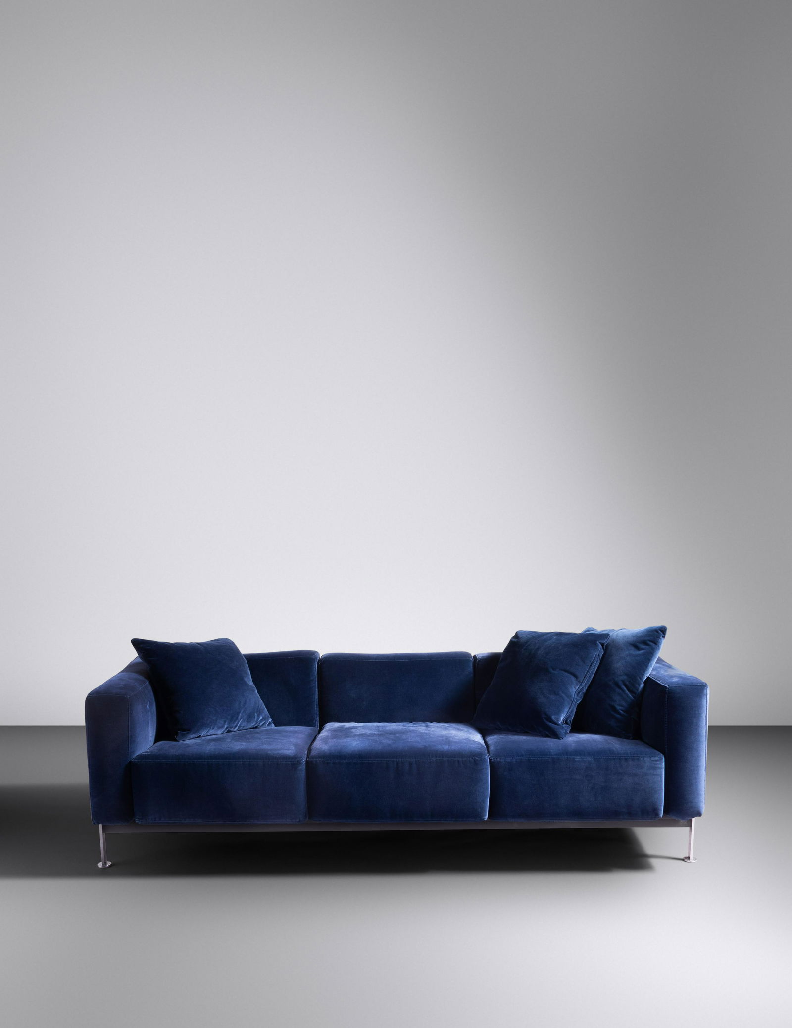 Trix and Robert Haussmann (Swiss, b. 1933 | Swiss, b.: Trix and Robert Haussmann (Swiss, b. 1933 | Swiss, b. 1931) Sofa, c. 1970 De Sede, USA/Switzerland upholstery, chrome-plated steel H 27 1/4 x W 86 x D 32 1/2 inches. Thomas Oakes, Chicago, Illinois