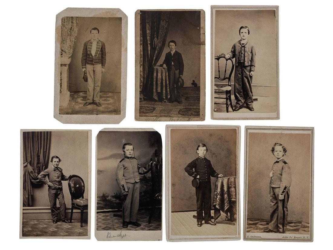 [CIVIL WAR]. A group of 7 CDVs of Civil War-era boys in (1 of 2)