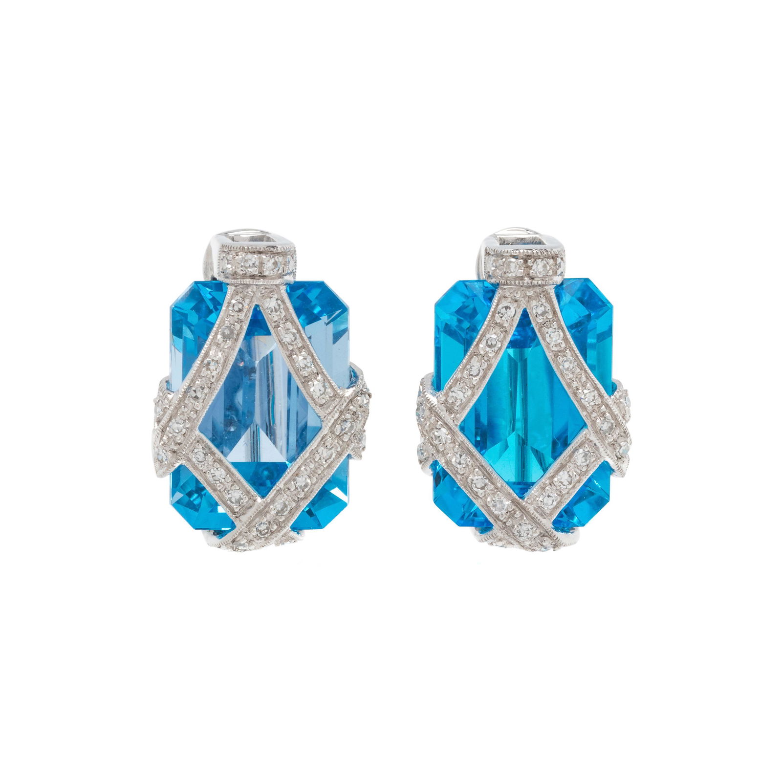 BLUE TOPAZ AND DIAMOND EARCLIPS (1 of 2)