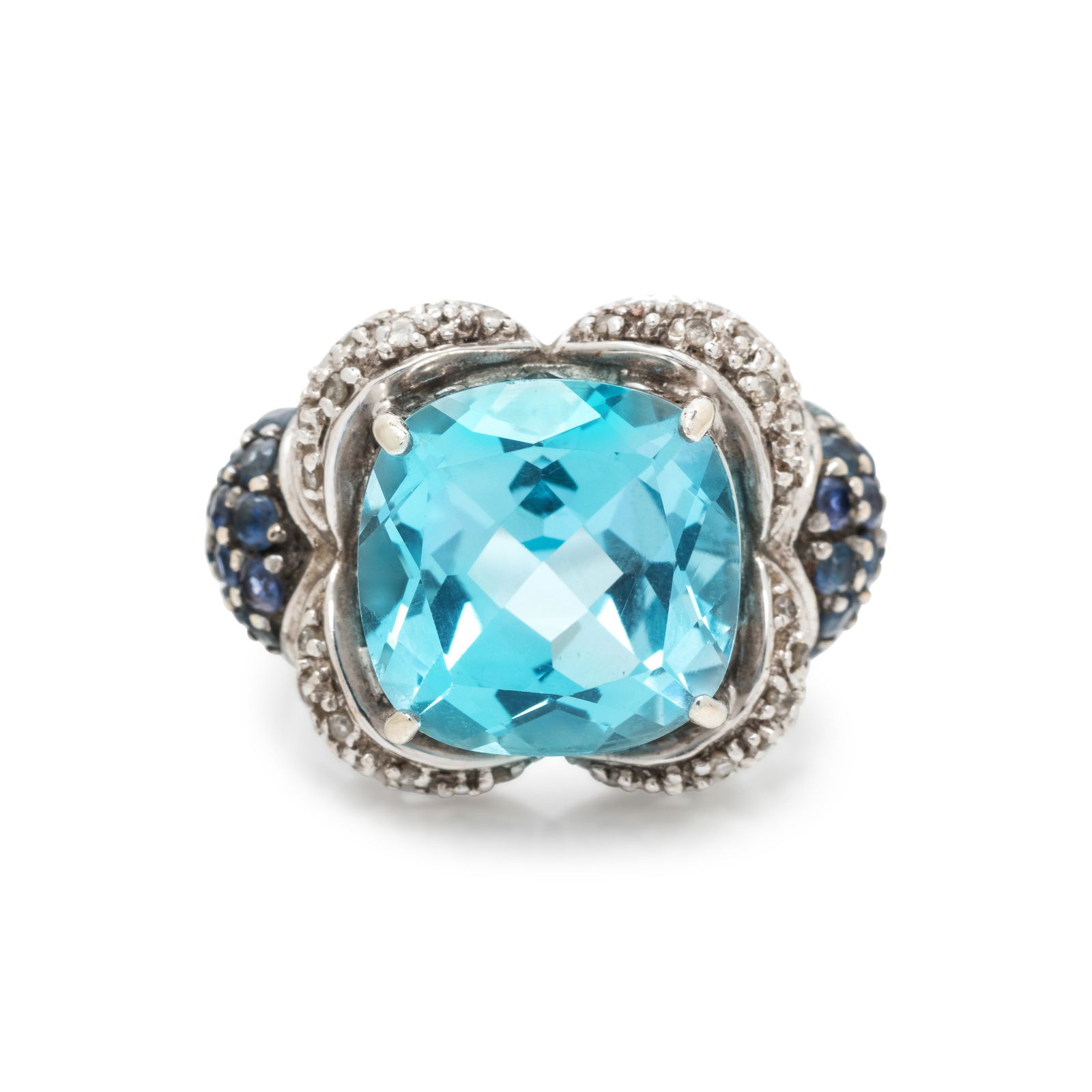 BLUE TOPAZ, DIAMOND AND SAPPHIRE RING (1 of 3)