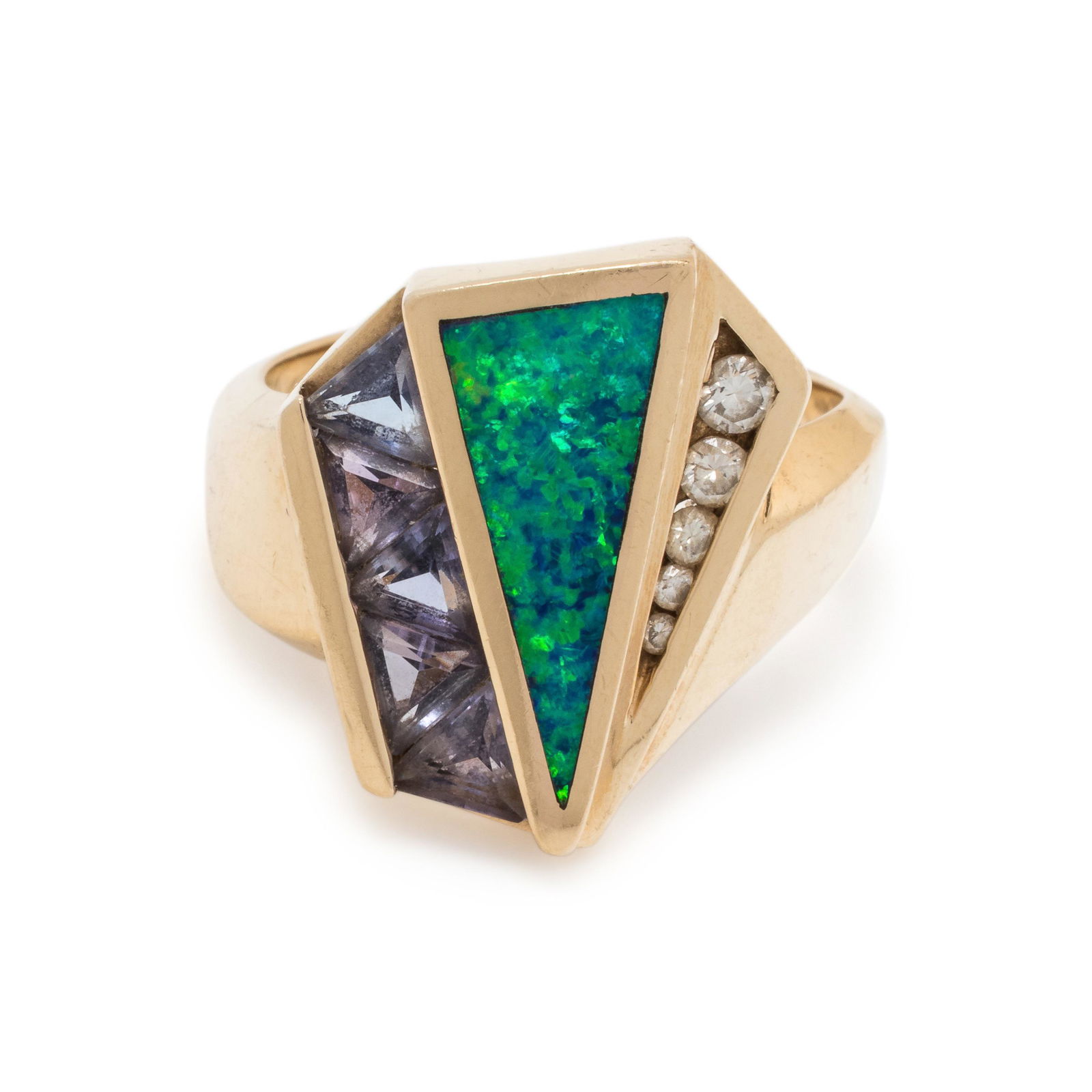 BLACK OPAL, TANZANITE AND DIAMOND RING (1 of 3)