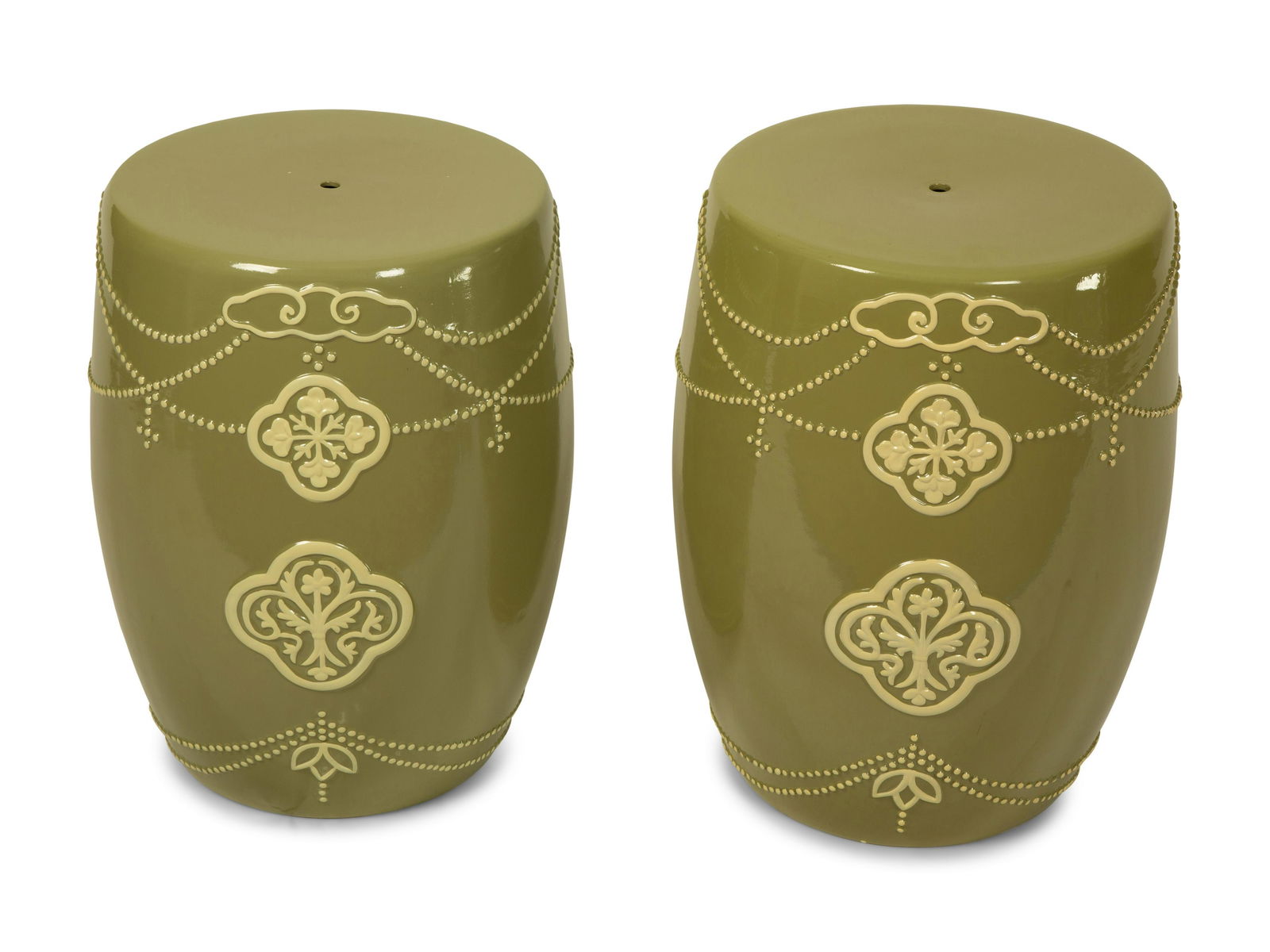 A Pair of Green Glazed Barrel-form Garden Seats (1 of 2)