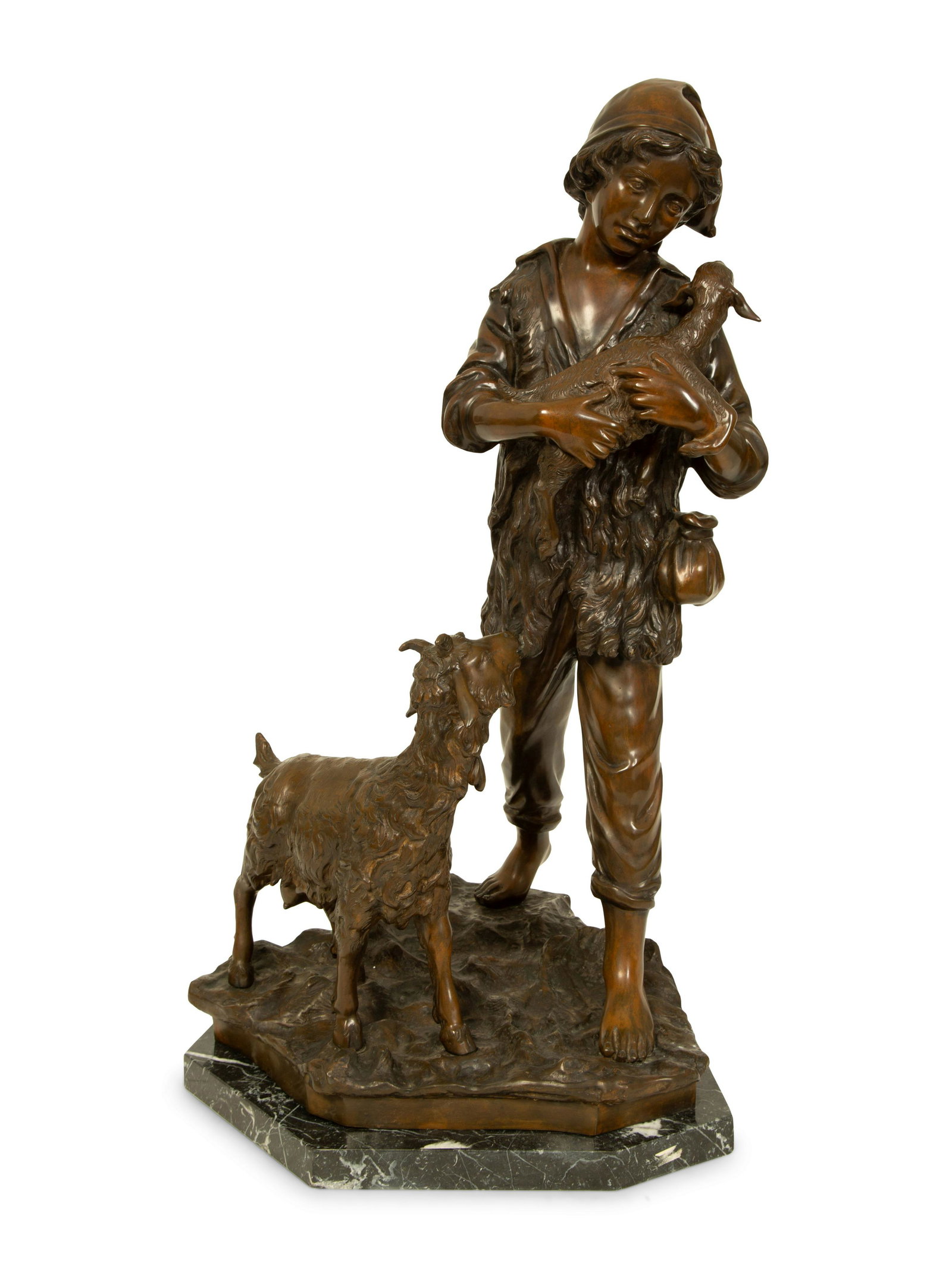 A Bronze Sculpture of Shepherd Boy with Two Goats (1 of 5)