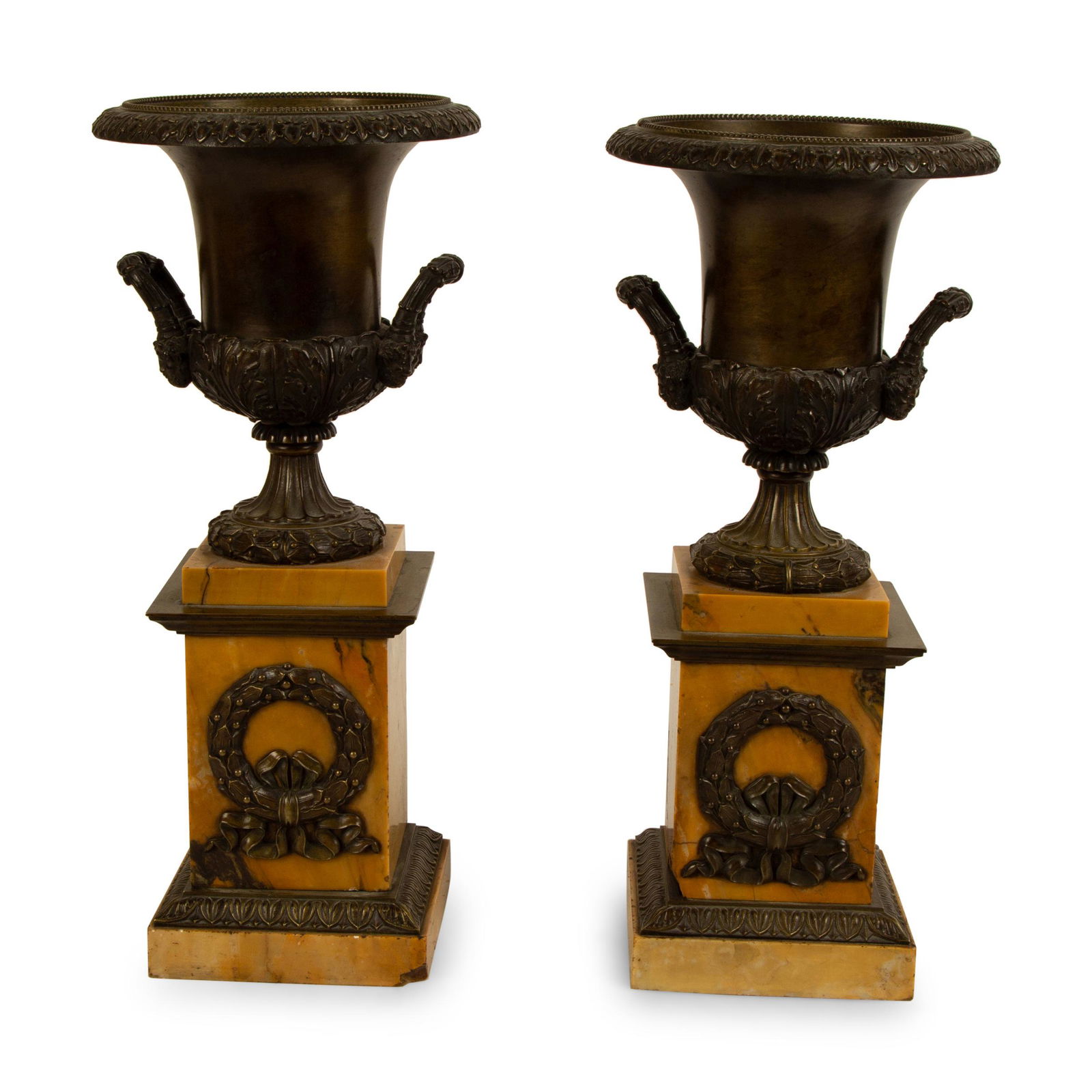 A Pair of French Bronze Urns on Marble Bases (1 of 3)