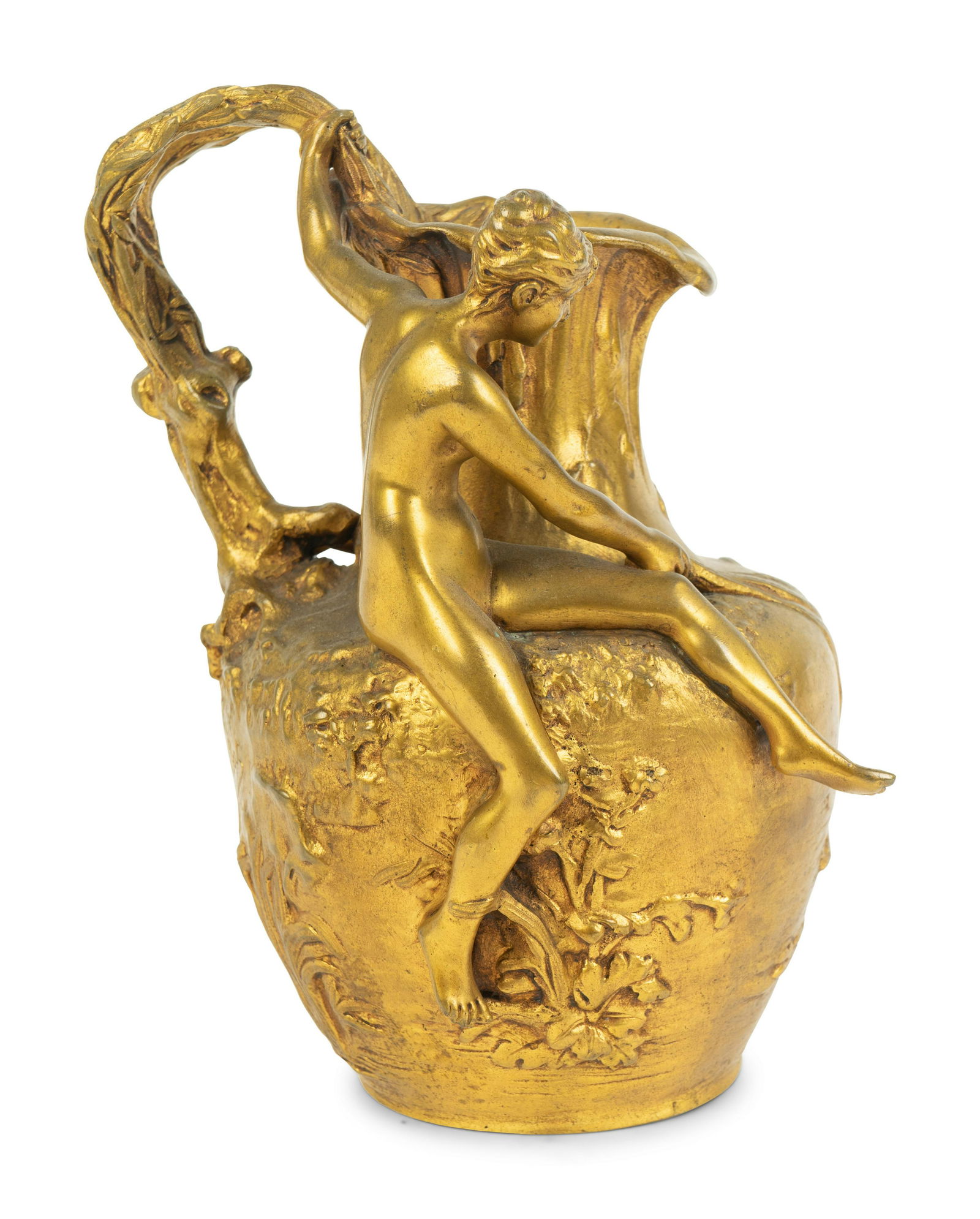 A French Gilt Bronze Pitcher by Alexandre Vibert: A French Gilt Bronze Pitcher by Alexandre Vibert 19TH CENTURY Height 8 x width 7 x depth 5 1/2 inches.