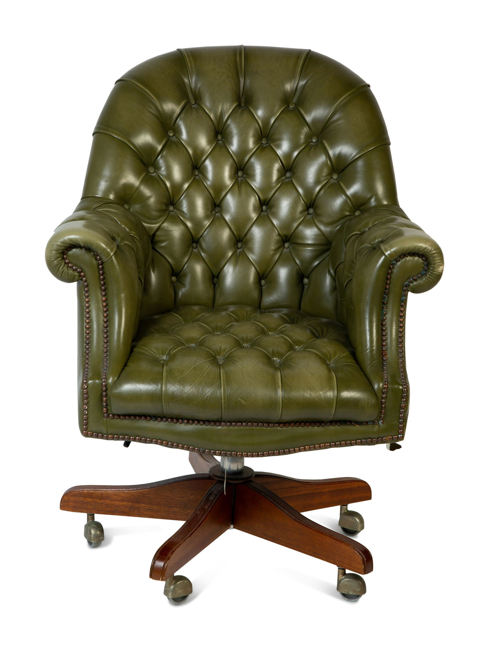 A Pair of English Button-Tufted Leather Swivel Chairs (1 of 3)